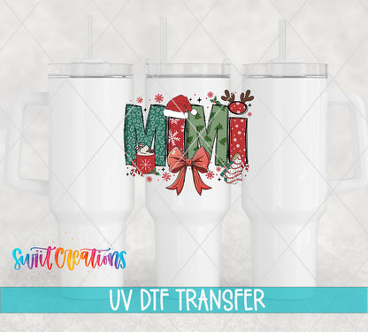 Mimi Christmas UV DTF transfer on white 40 oz tumblers