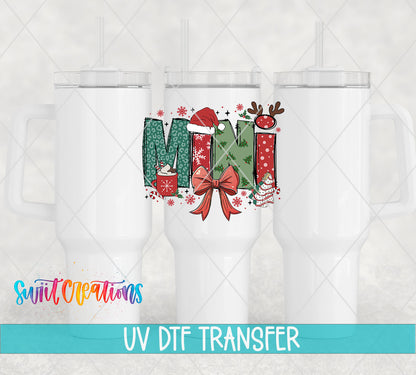 Mini Christmas UV DTF transfer on white 40 oz tumblers