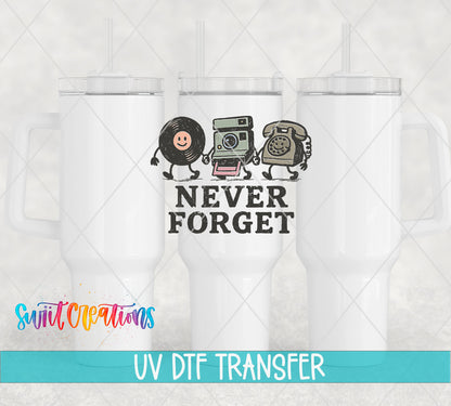 Never Forget UV DTF transfer on white 40 oz tumblers