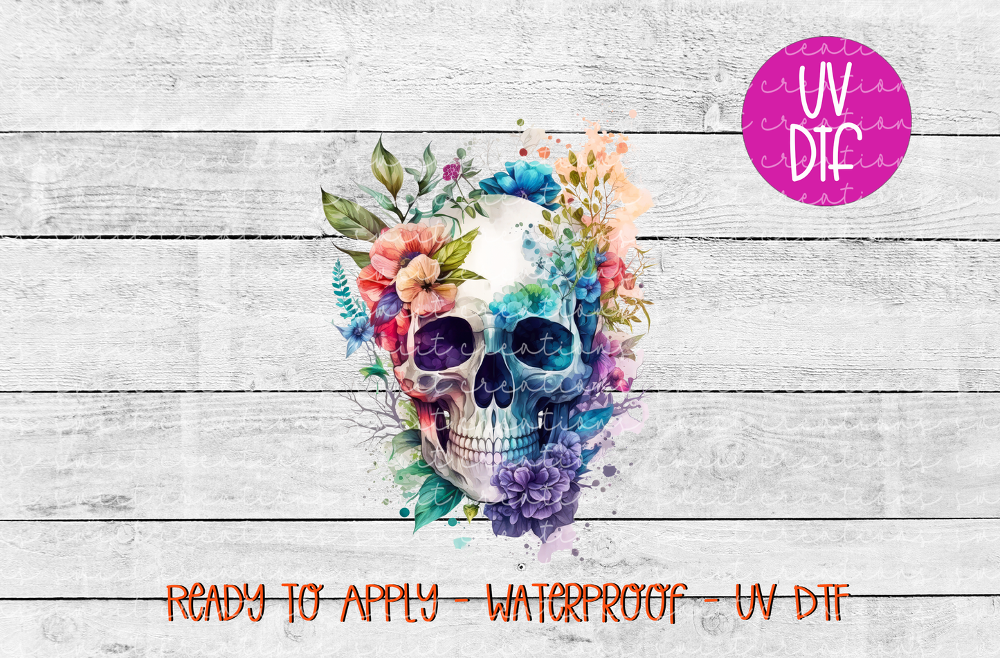 Watercolor Floral Skull UV DTF - UV729 (3.7x5)