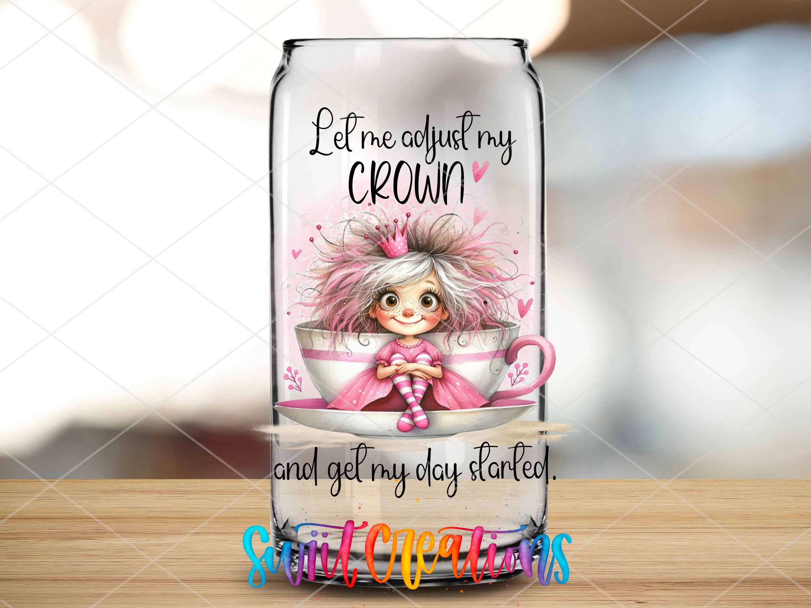 a glass jar with a picture of a girl in a teacup