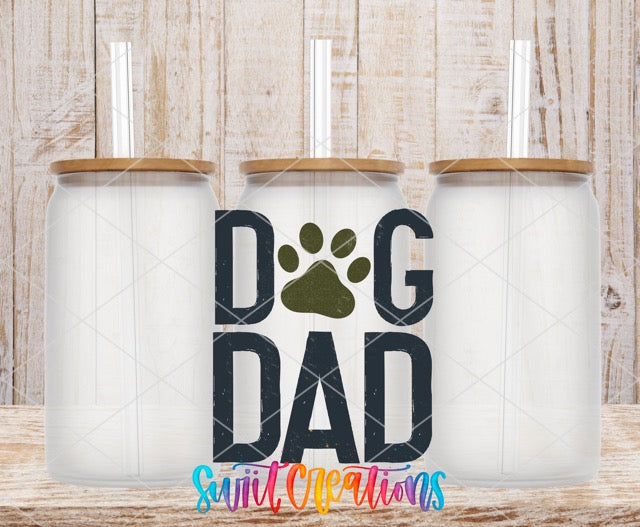 a dog dad svt with a paw print on it