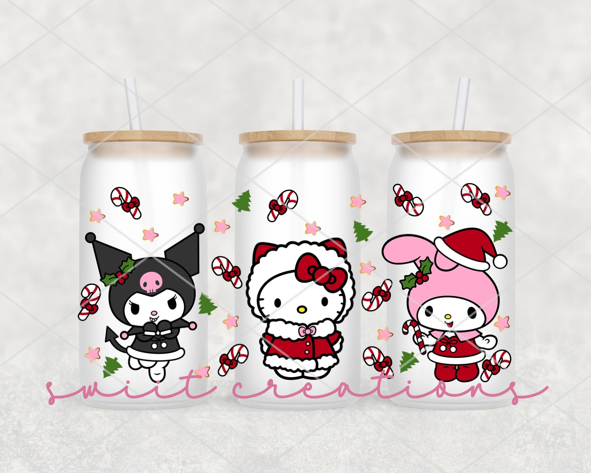 a set of three hello kitty christmas tumblers