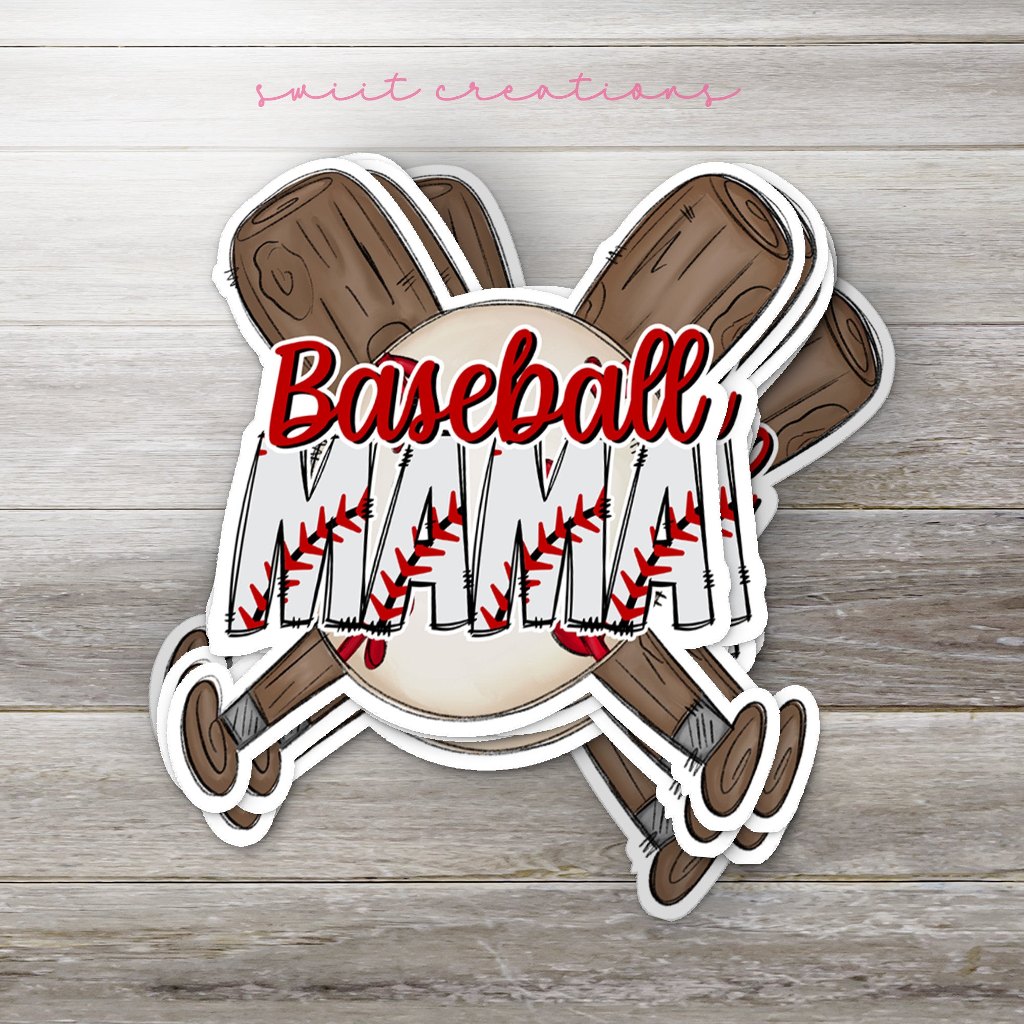 a baseball sticker with a bat and ball on it