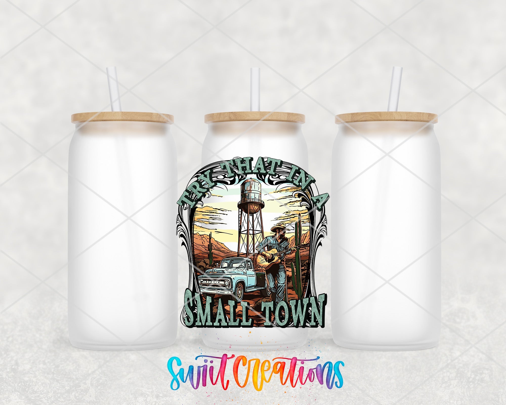 two white mason jars with a picture of a man and a woman on them