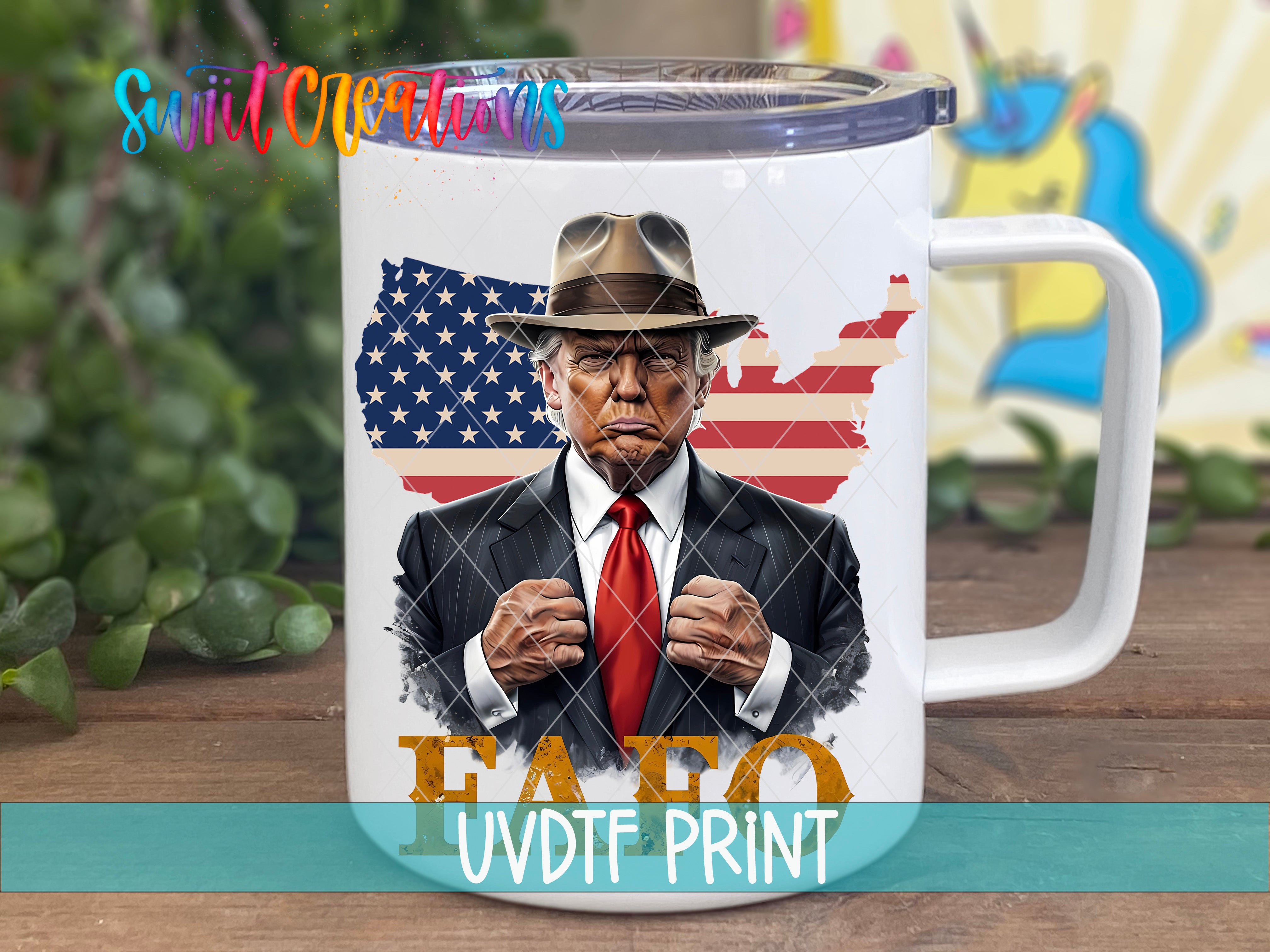 a coffee mug with an image of a man in a suit and tie
