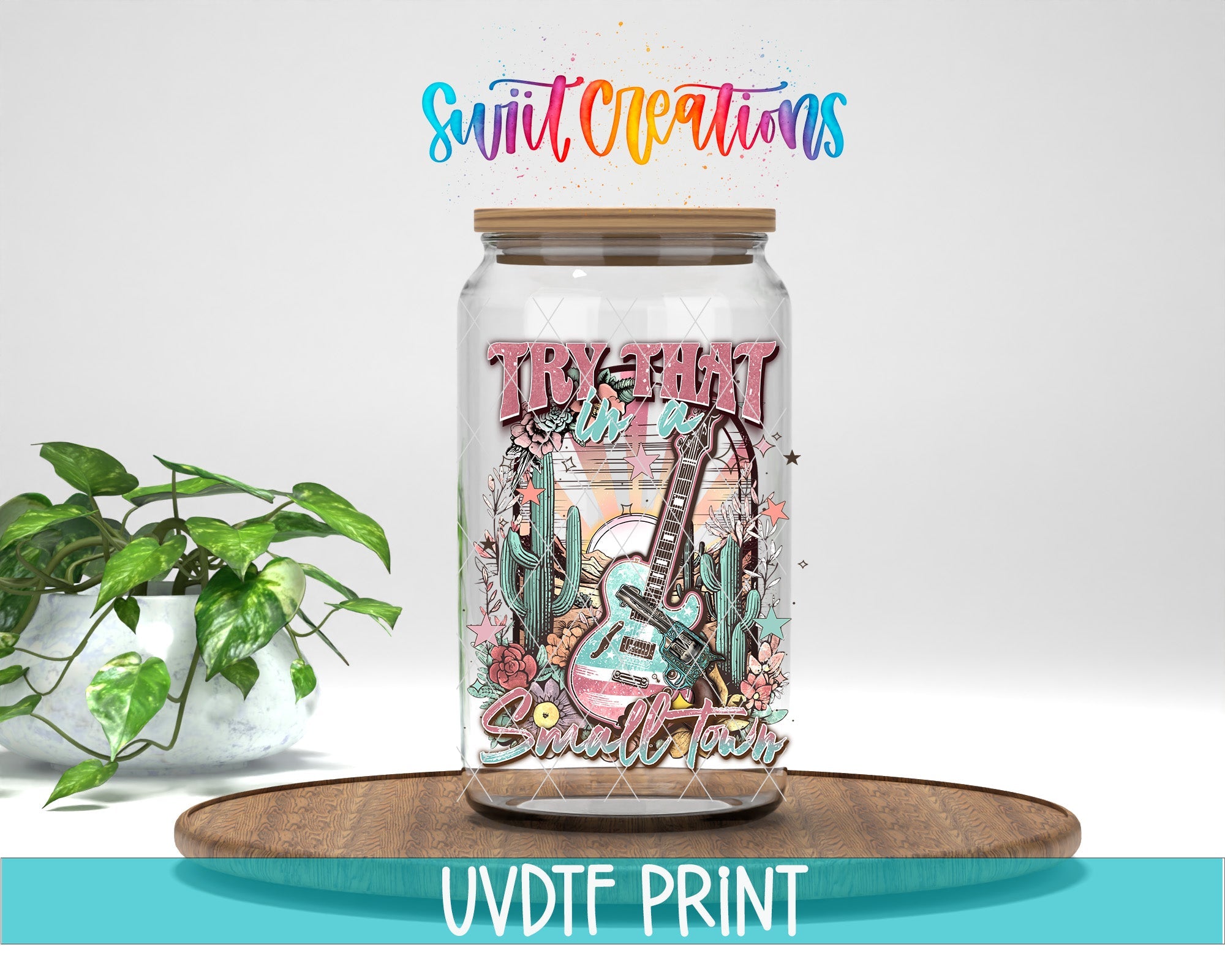 a jar with a picture of a guitar on it