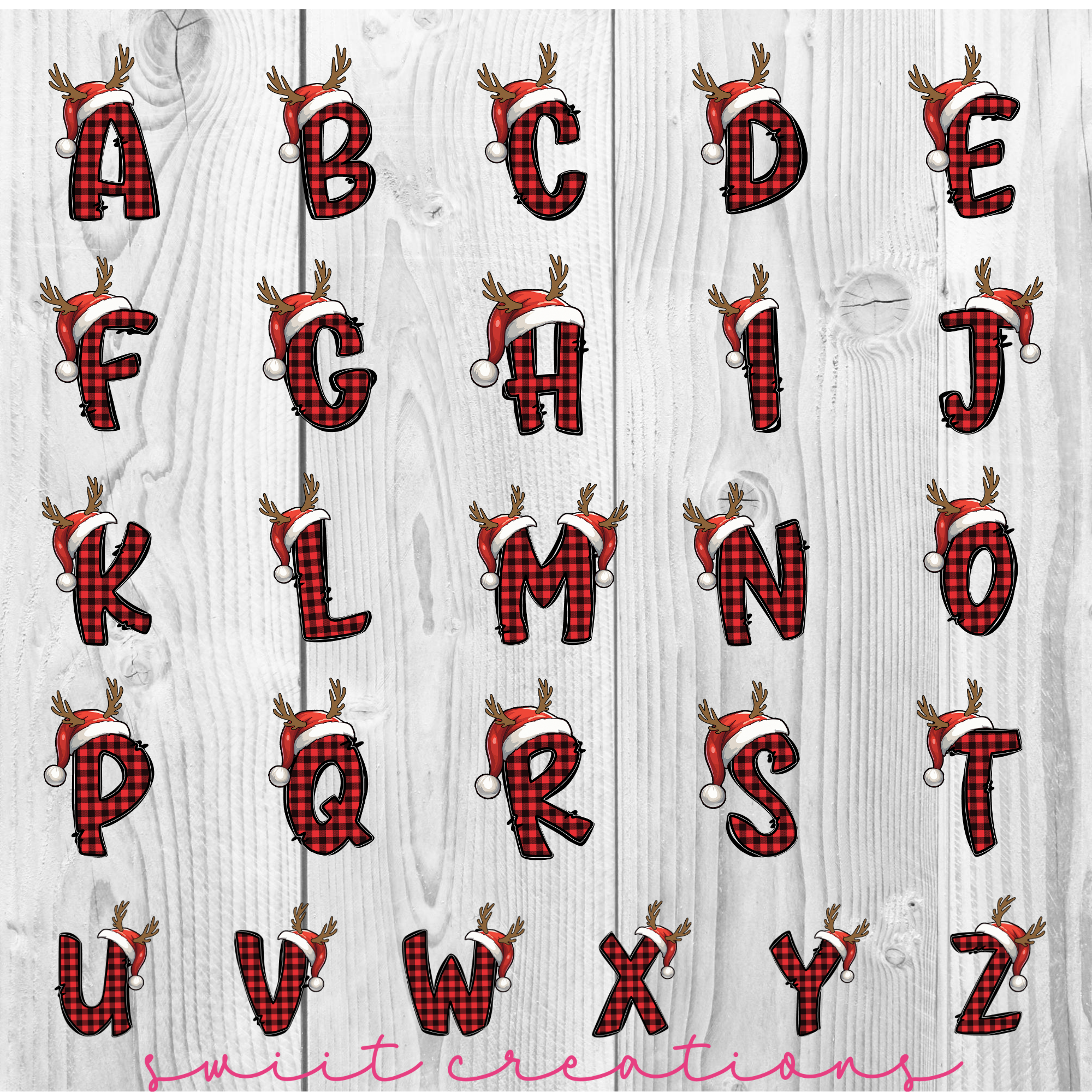 a set of christmas letters with reindeer antlers on them