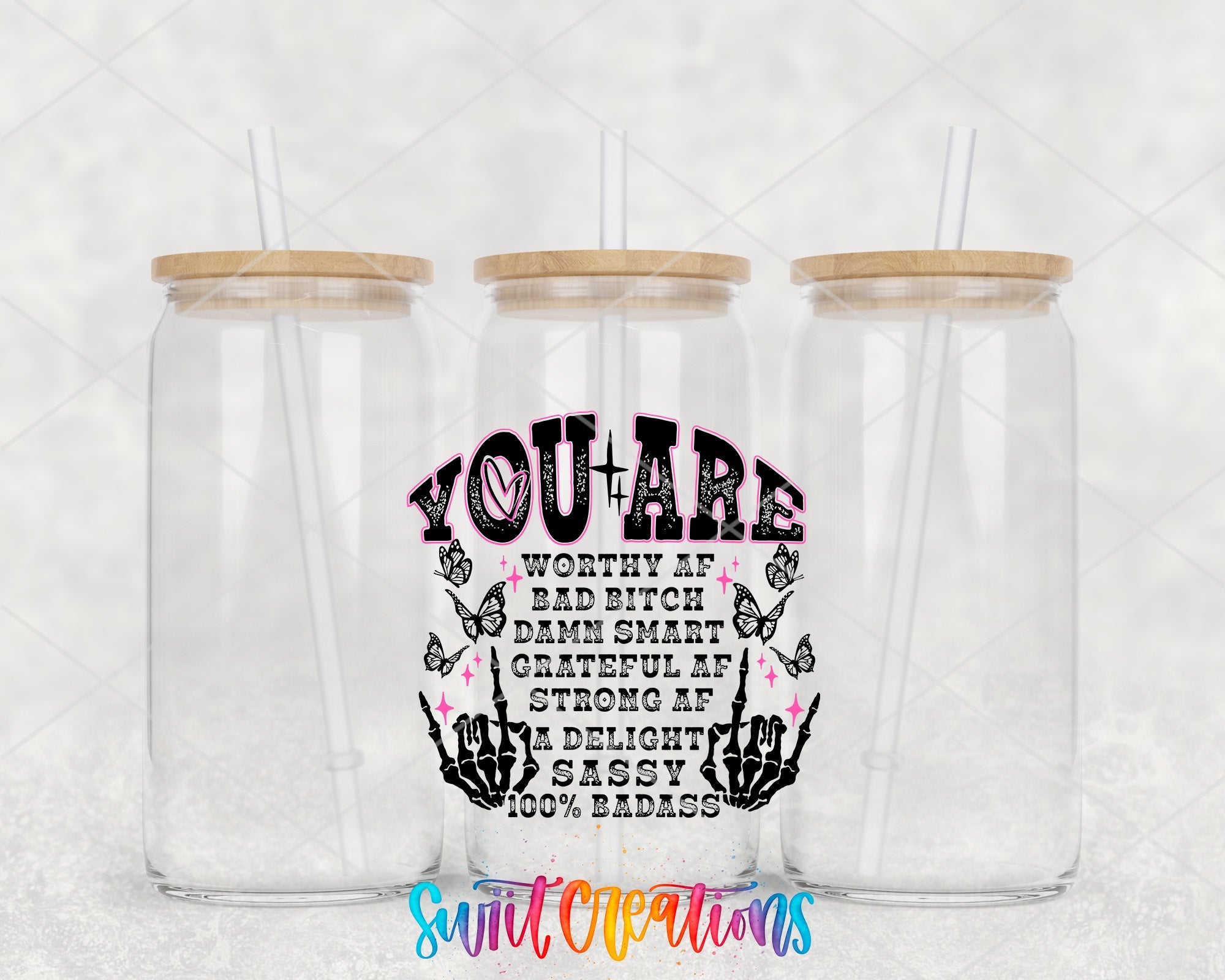 two clear tumblers with the words you are worth to drink