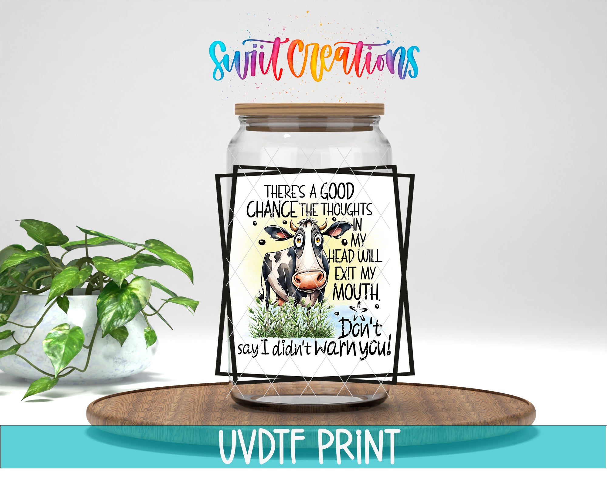 a jar with a picture of a cow on it