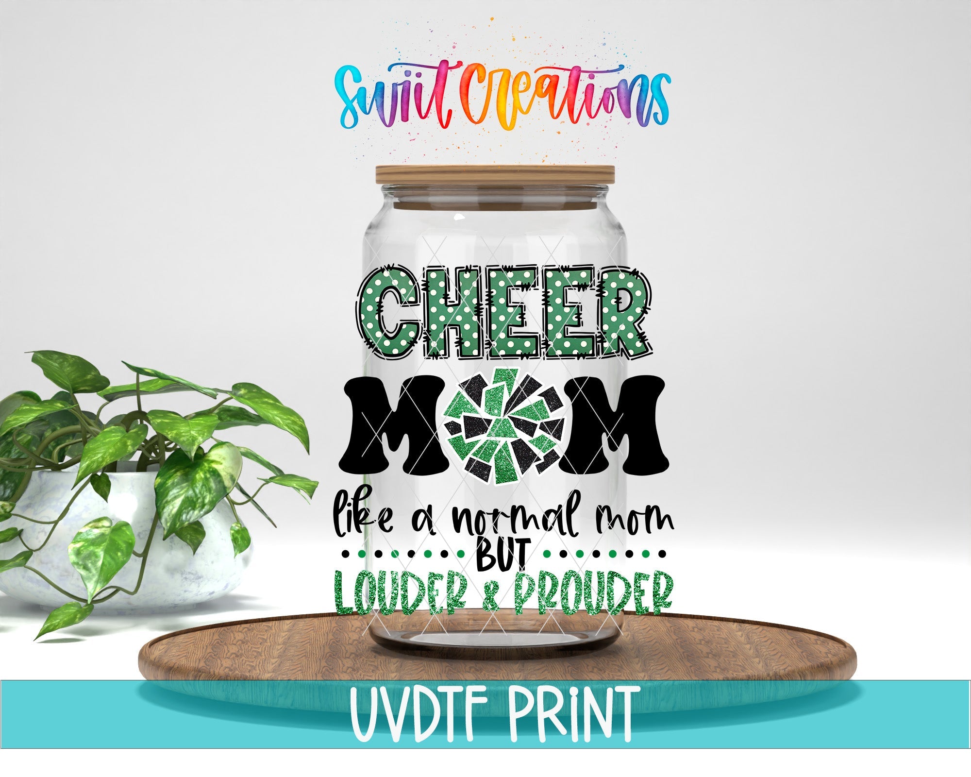 a glass jar filled with cheer mom svt