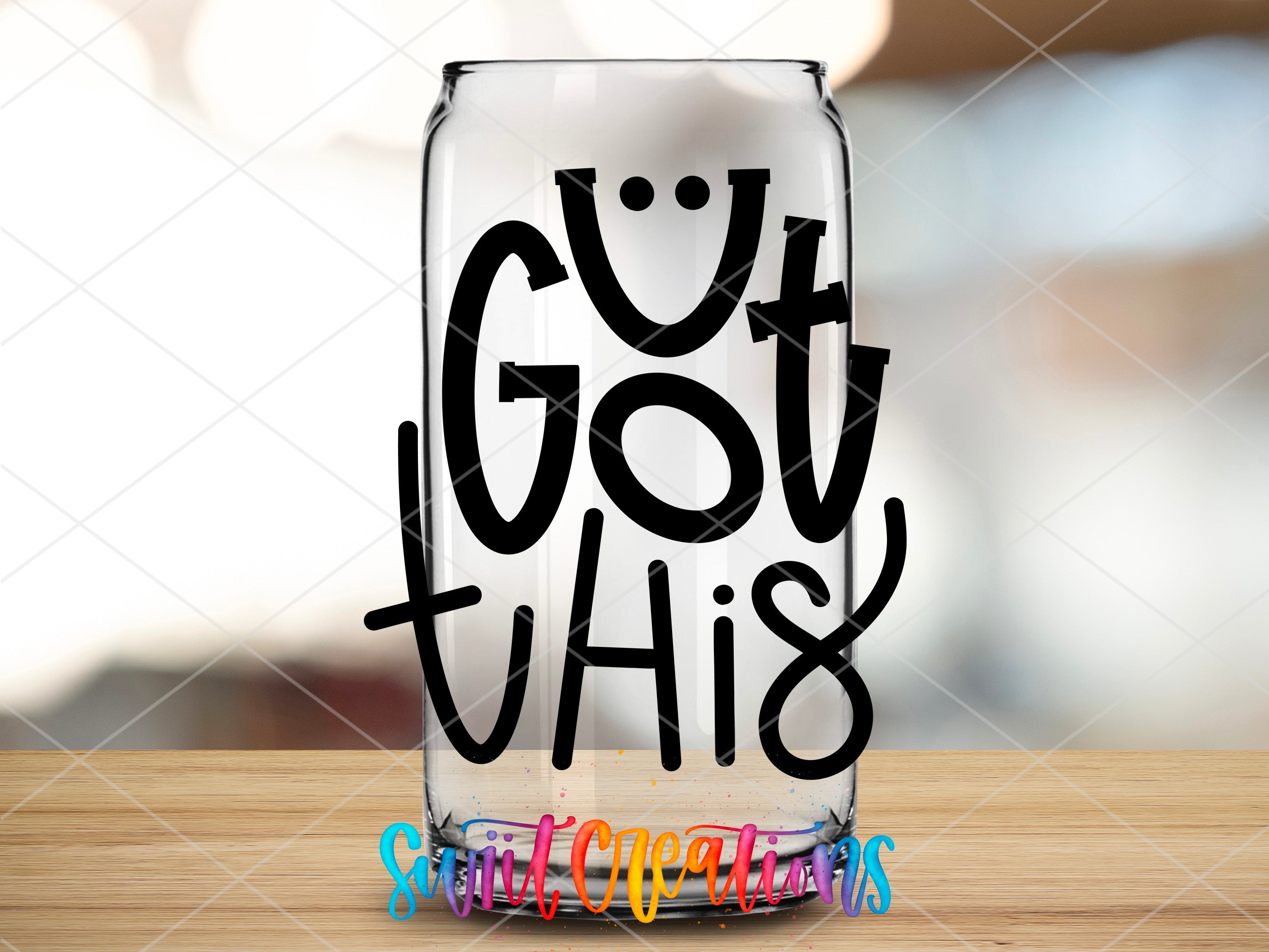 a glass with the word got shit written on it