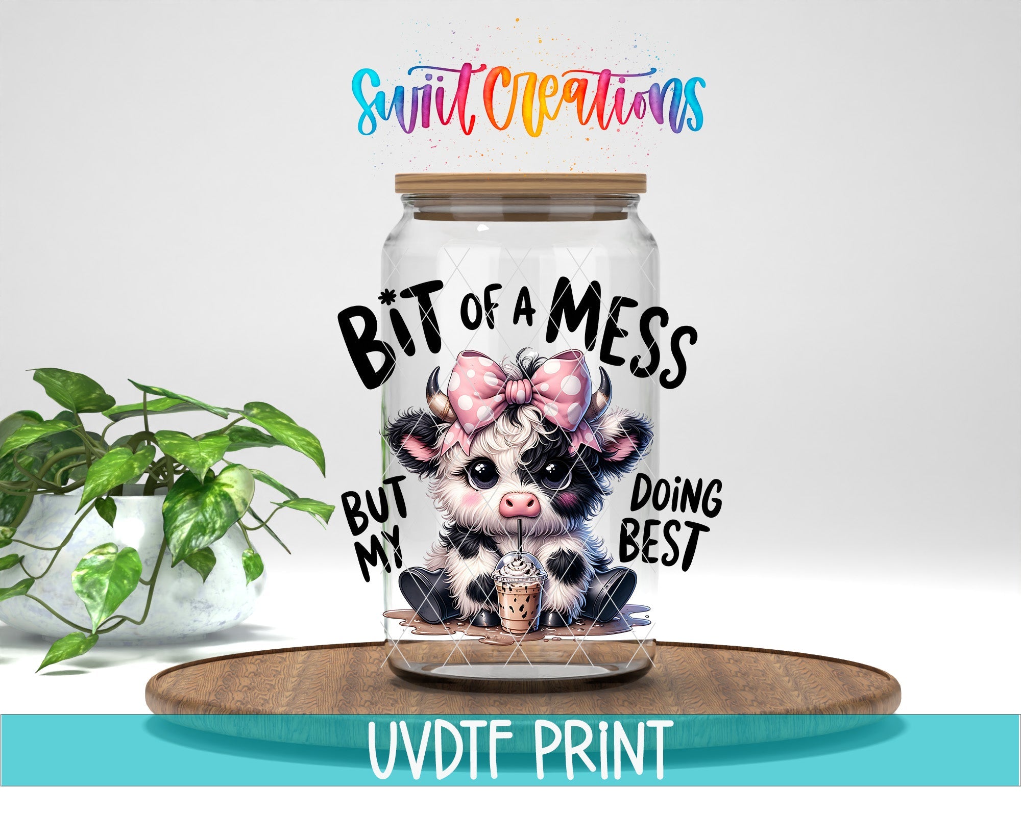a glass jar with a picture of a cat on it