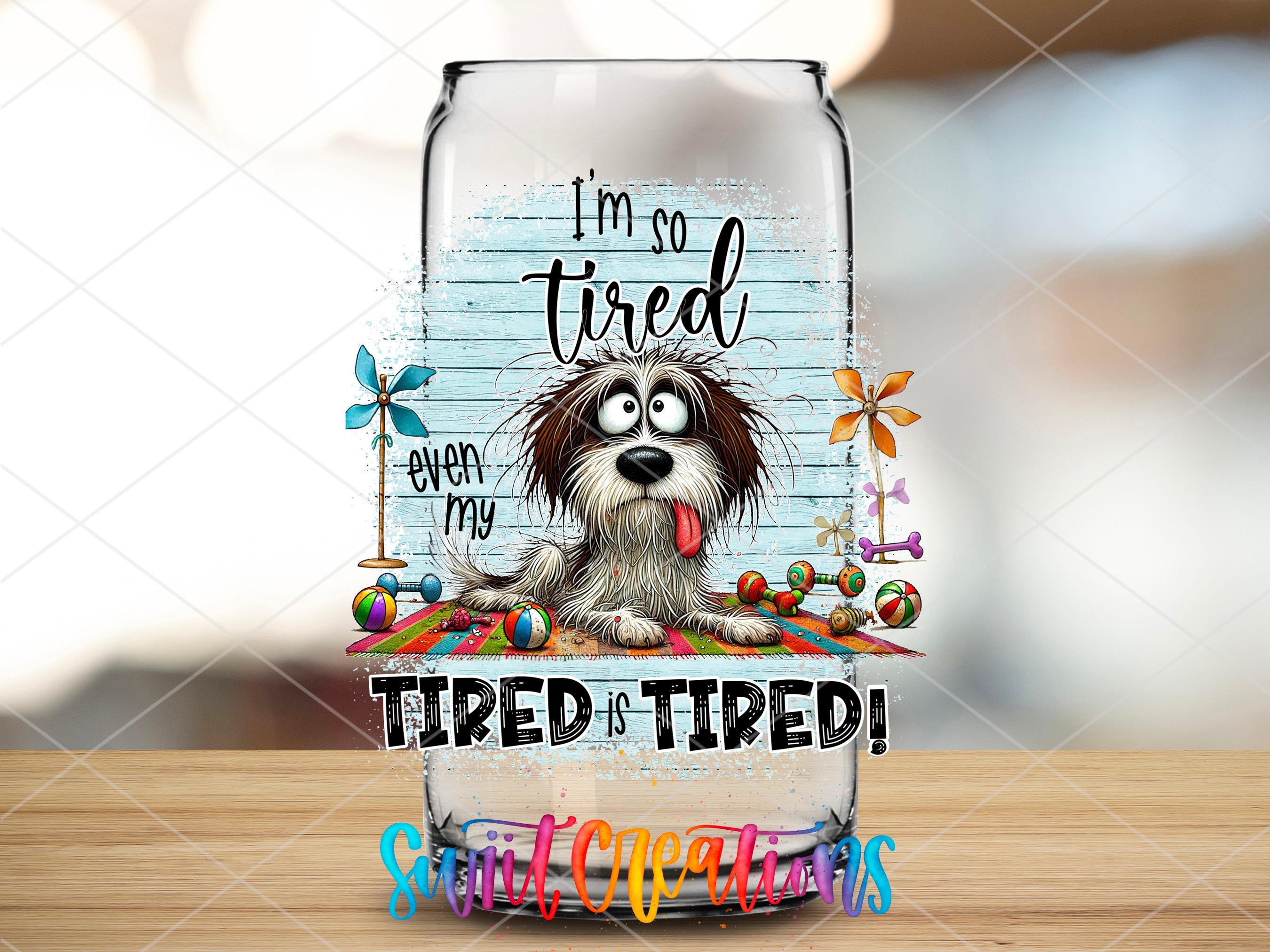 a glass with a picture of a dog on it
