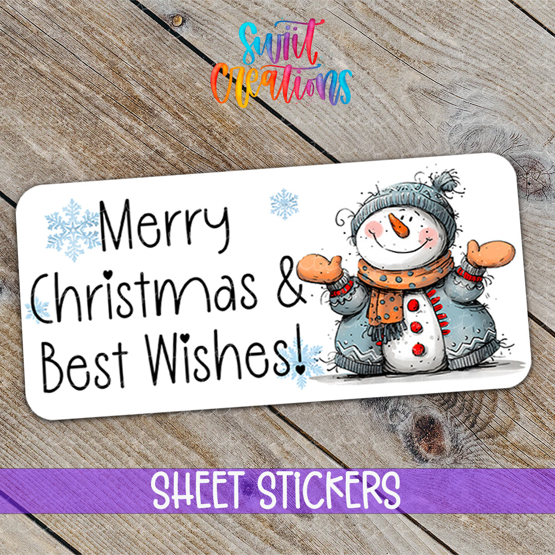 a christmas and best wishes sticker with a snowman