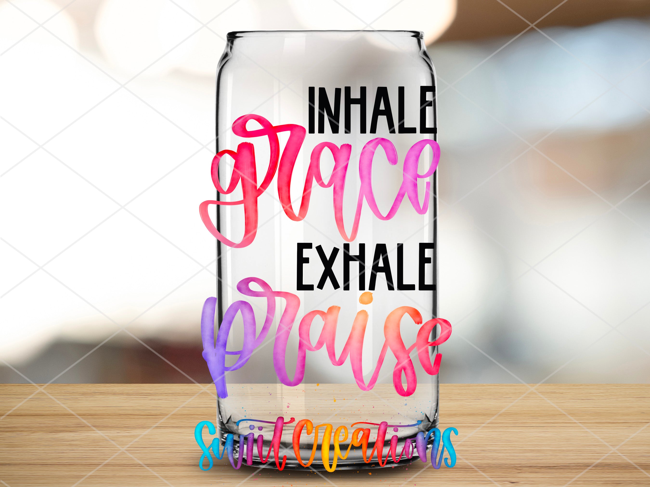 a glass jar with the words inhale space exhale praise on it