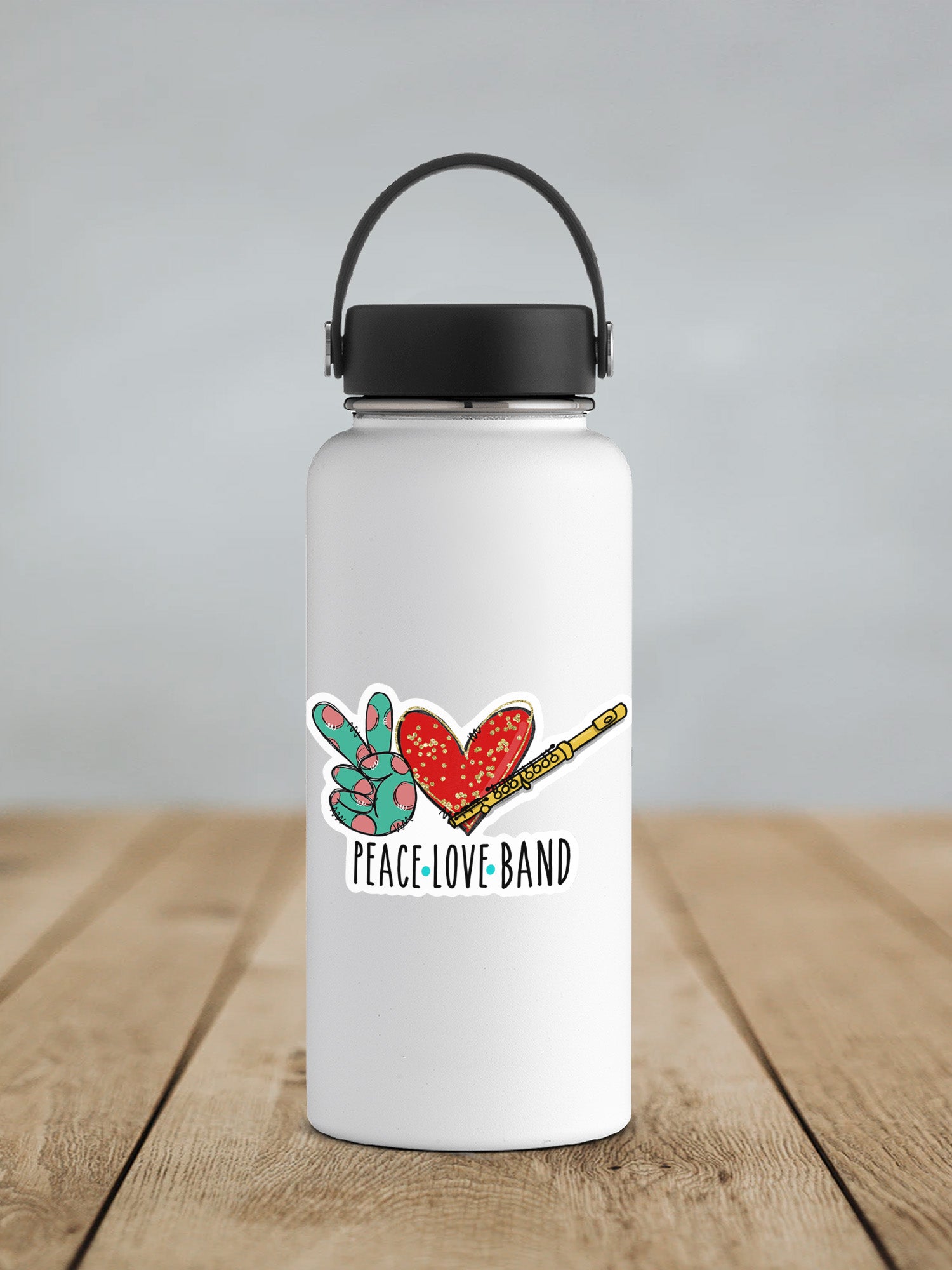 a white water bottle with a sticker on it