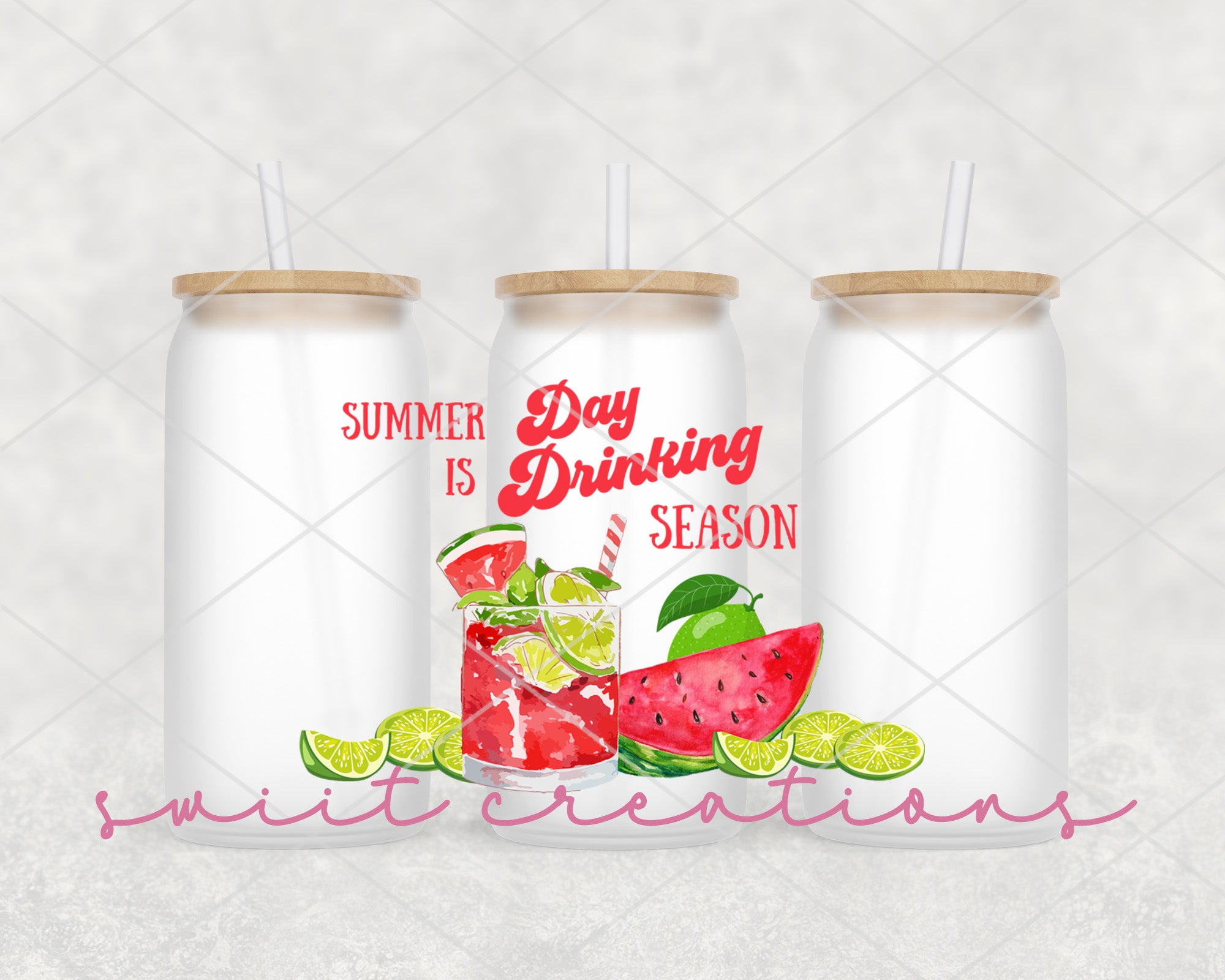 two watermelon and lime sodas with straws