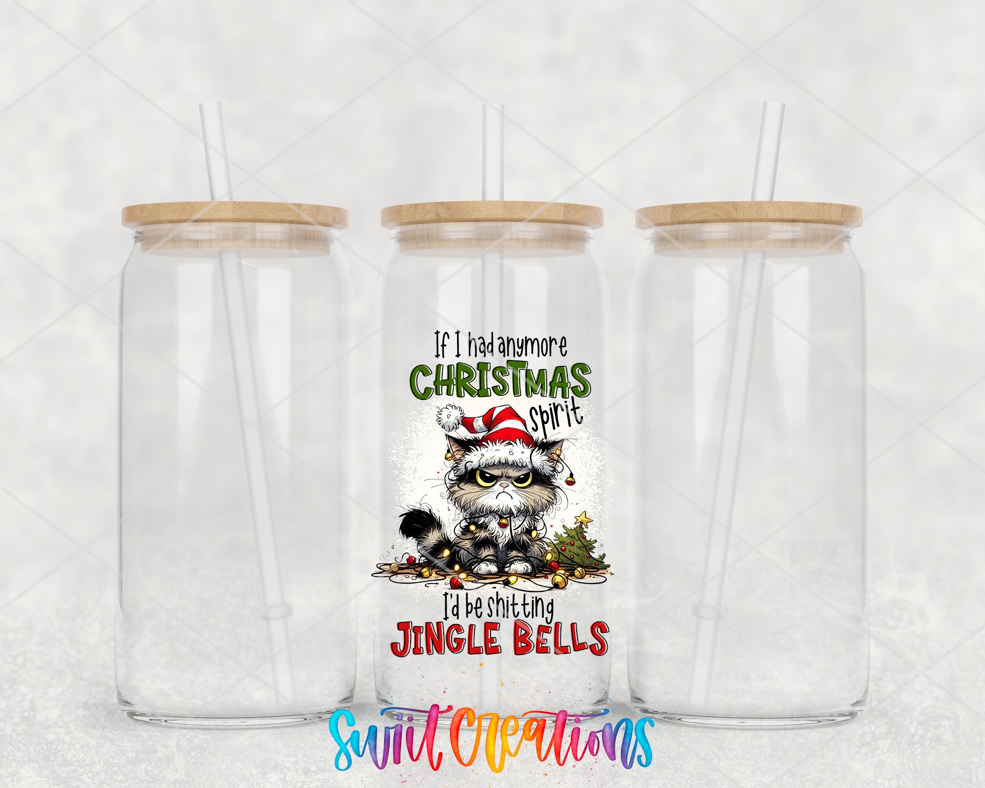 two clear tumblers with christmas sayings on them