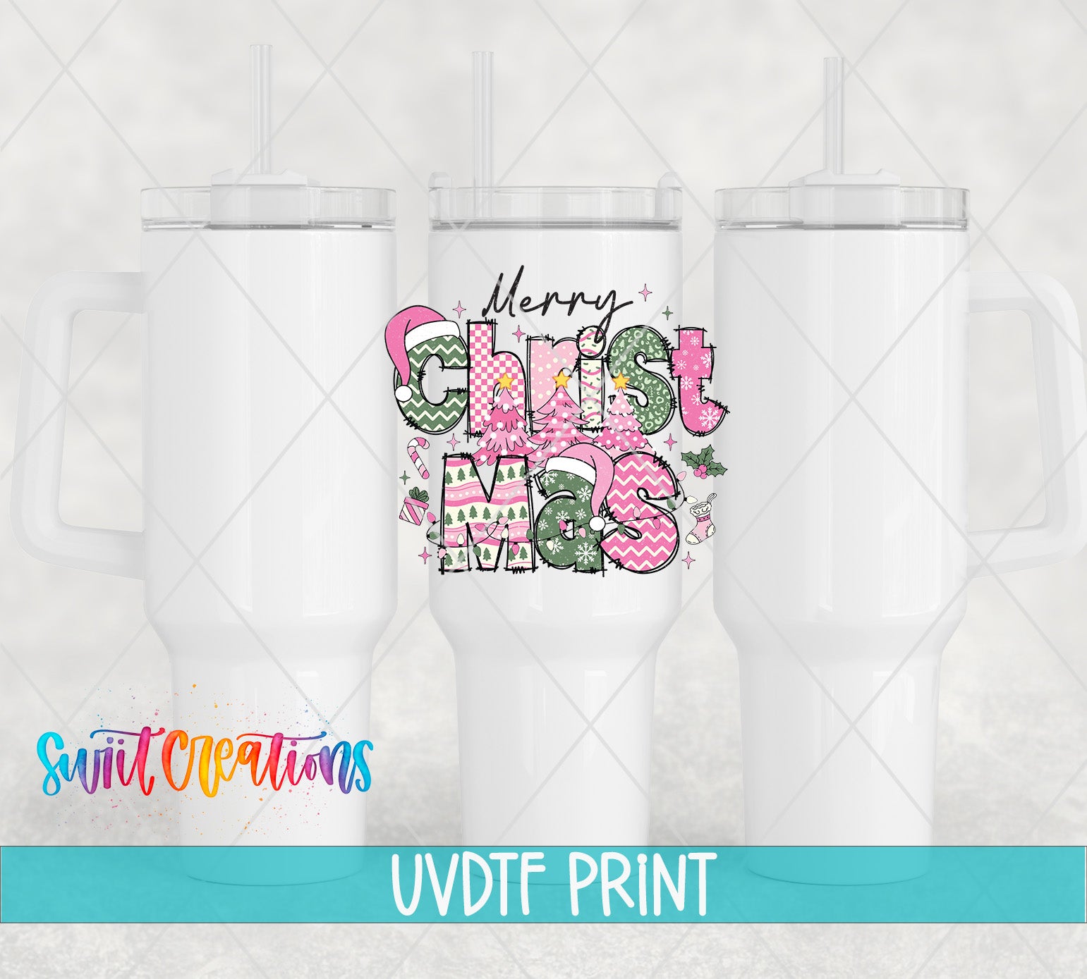 three white tumblers with the words merry girl boss on them