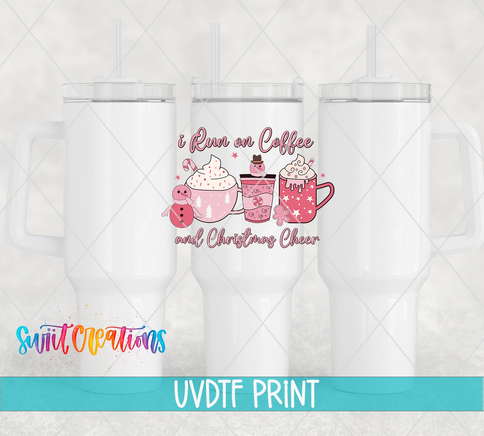 three coffee mugs with the words i love coffee and christmas cheer on them