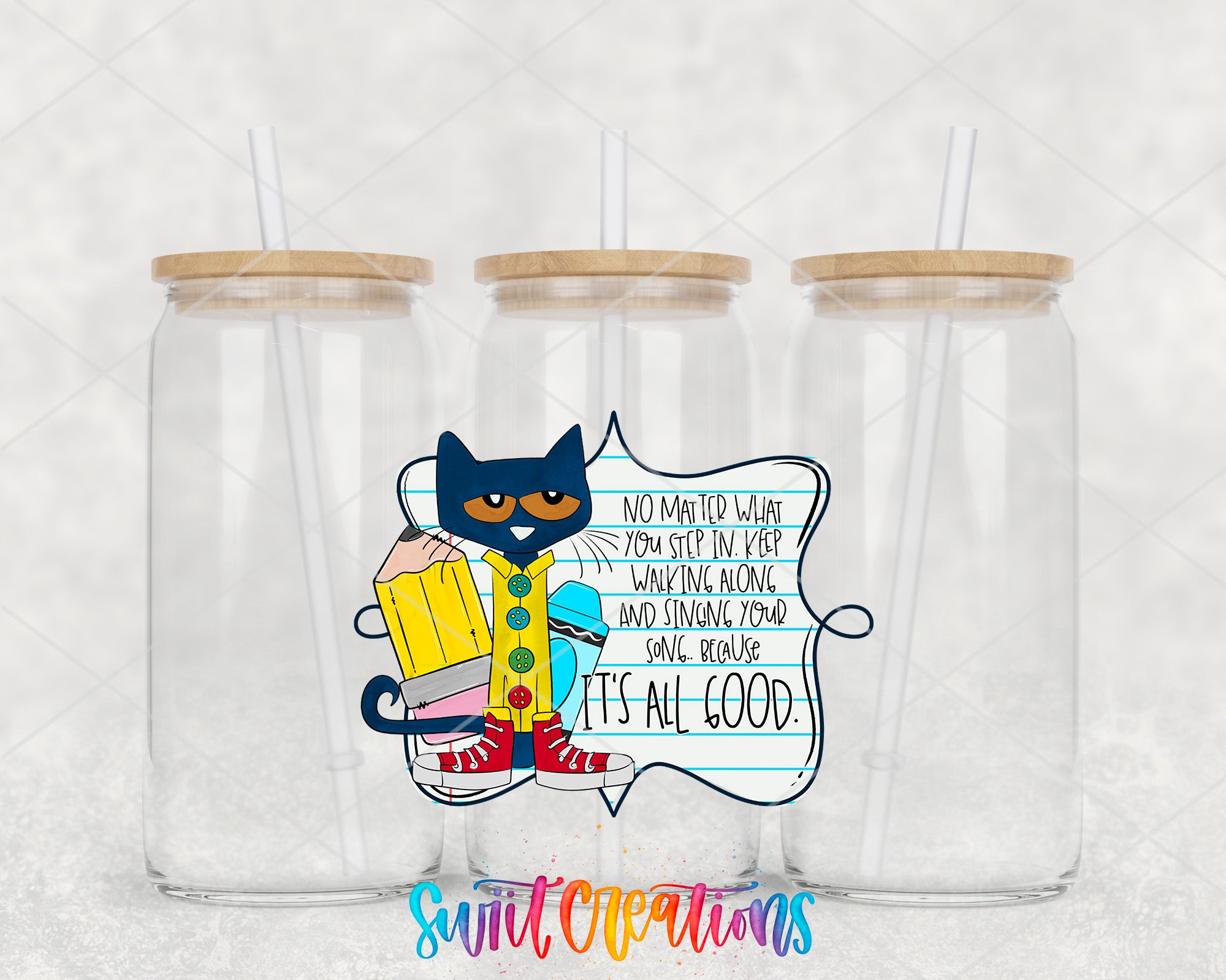 a couple of plastic cups with a cat on them