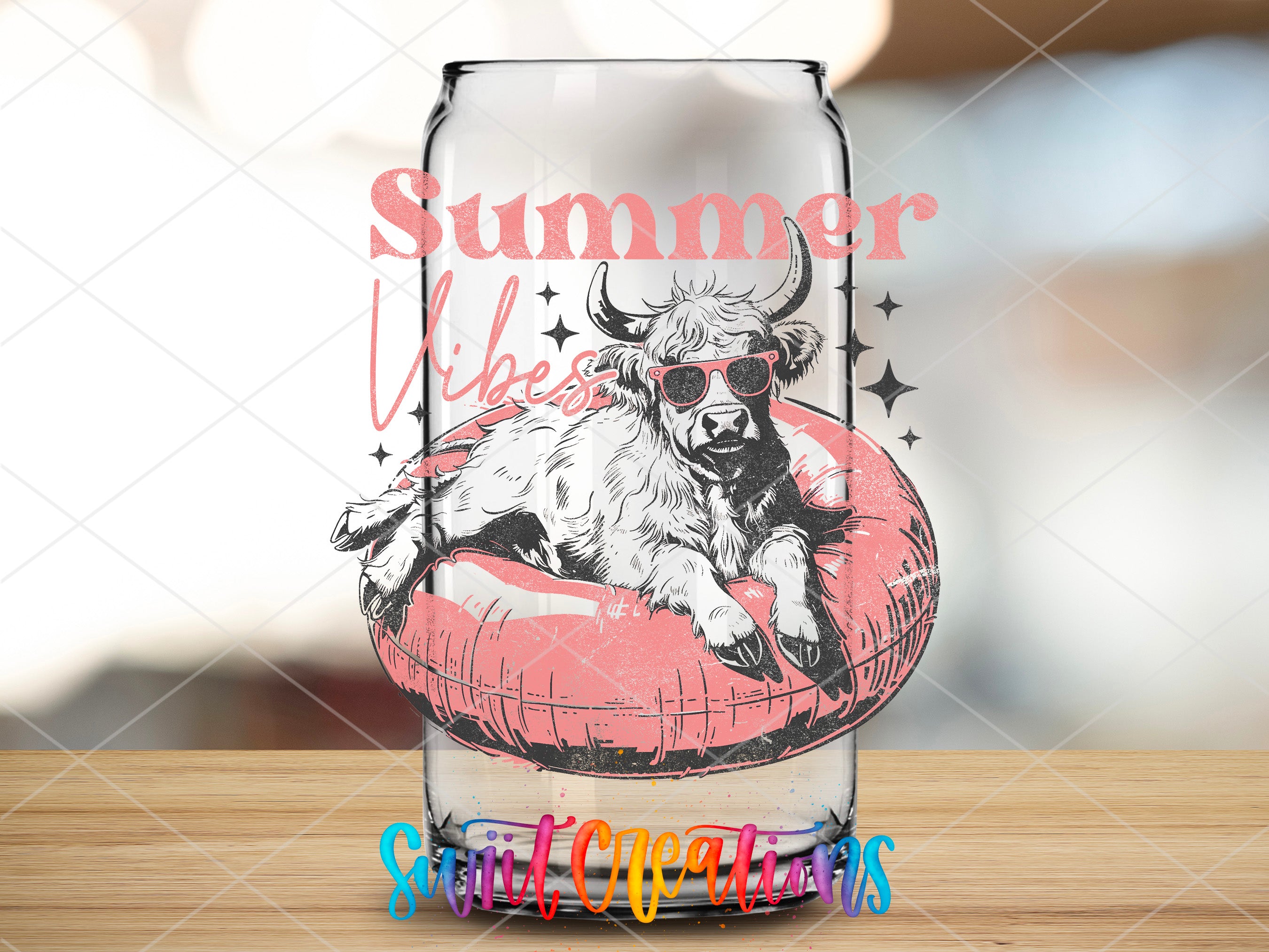 a glass with a picture of a cow on it