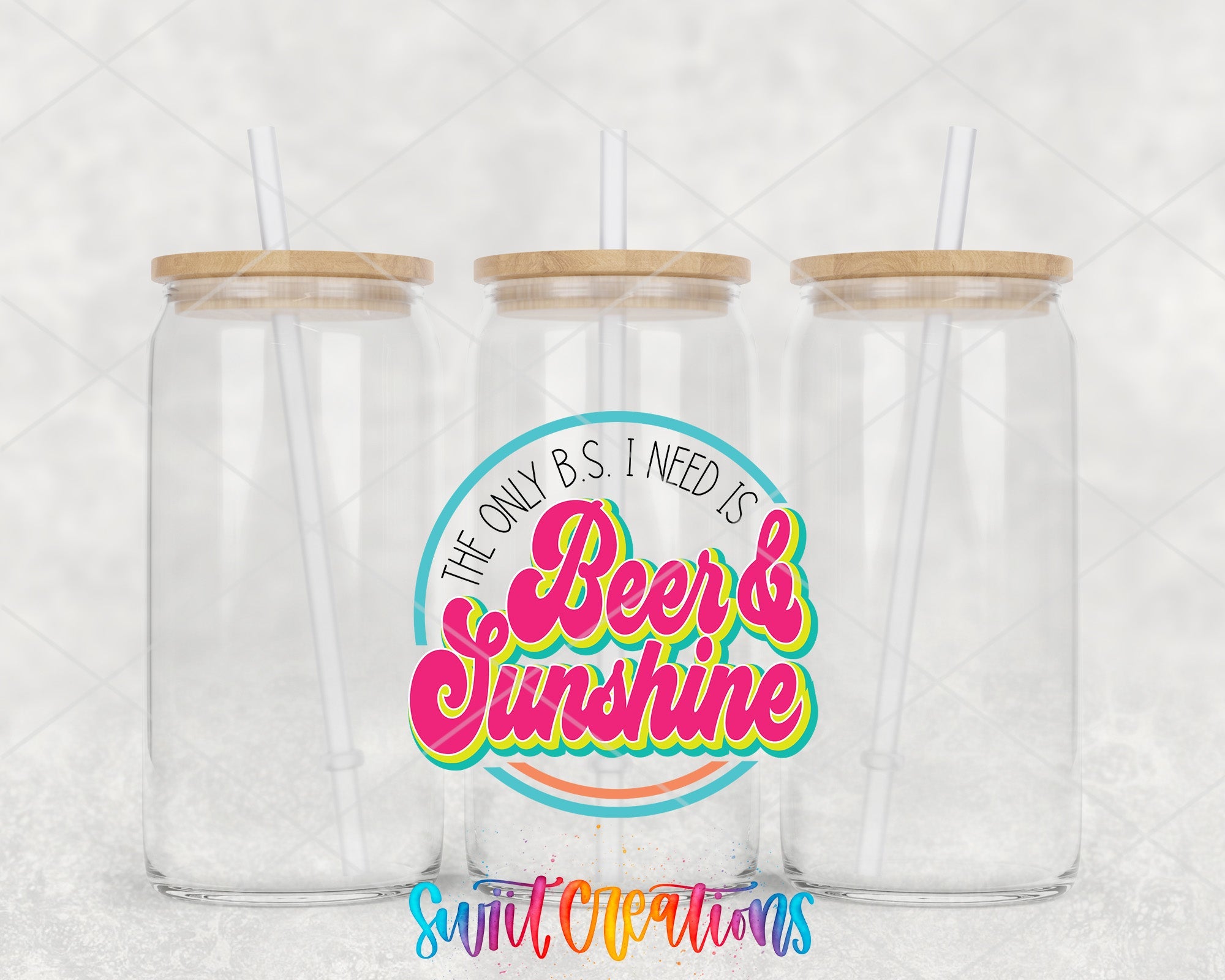 two plastic cups with straws on top of them