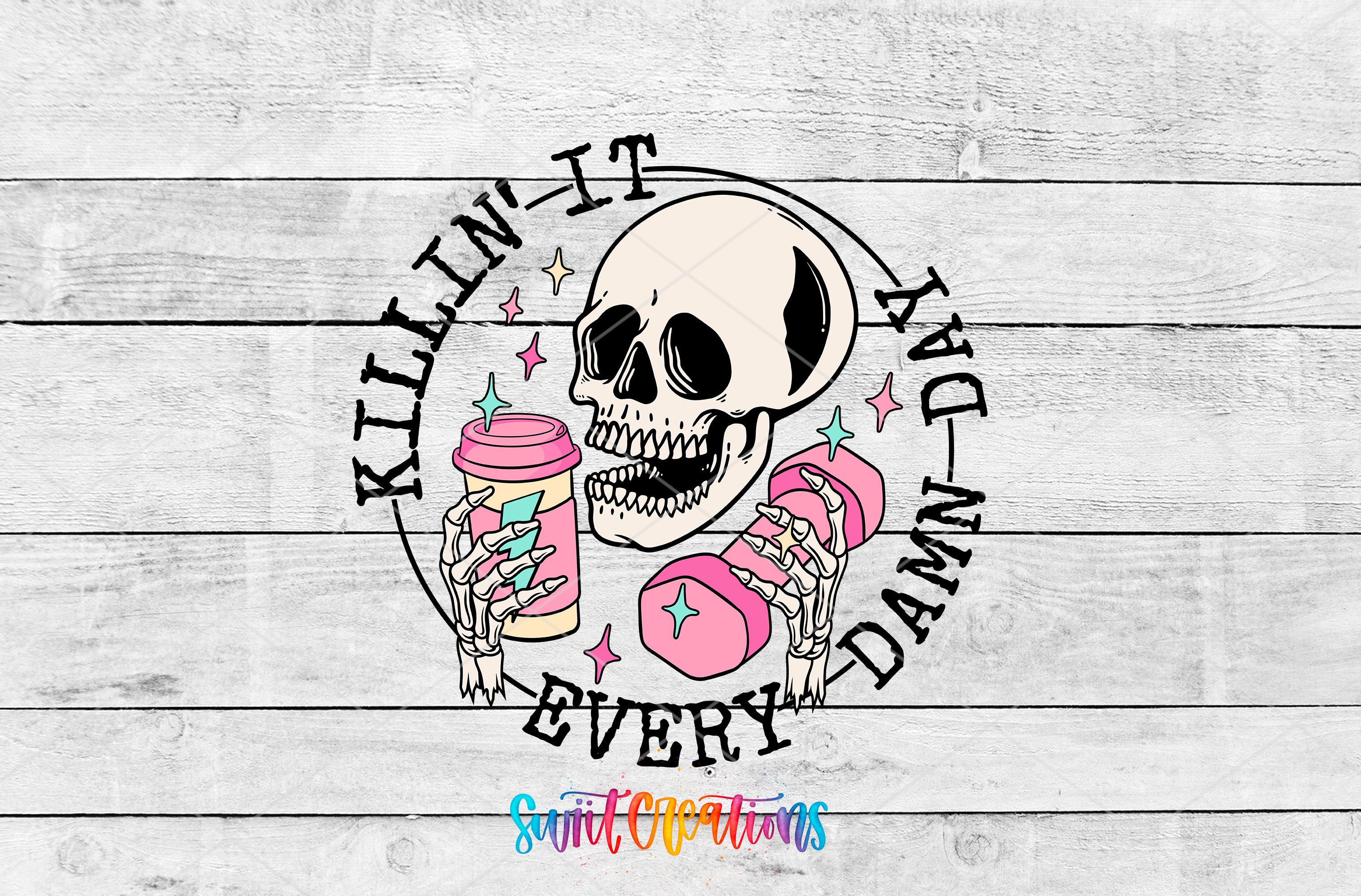 a skull holding a cupcake with a candy jar on it
