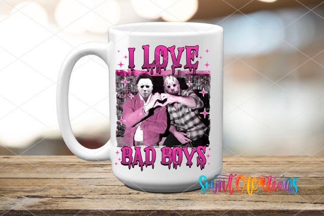 a coffee mug with a picture of two people on it