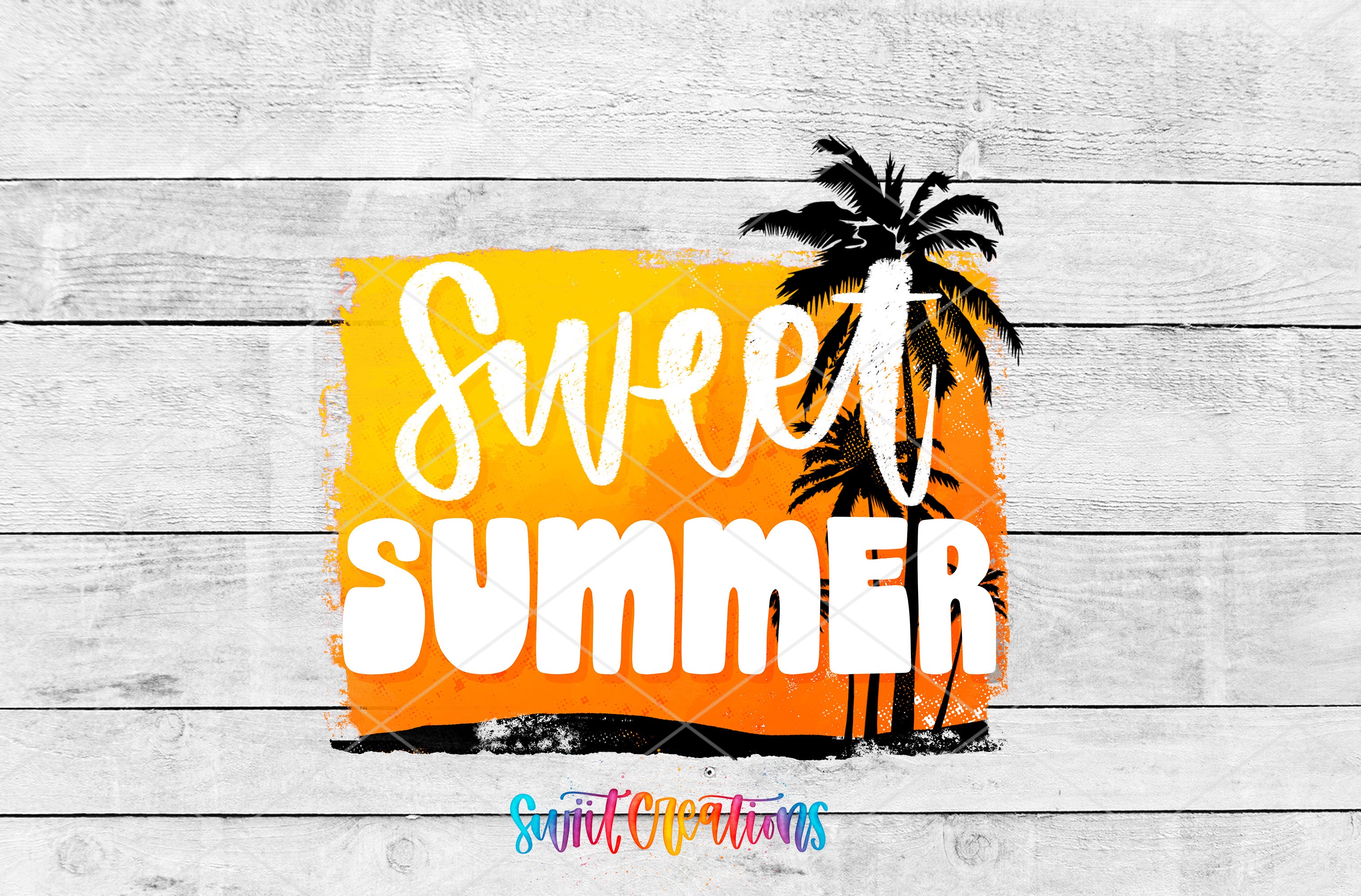 a sign that says sweet summer with a palm tree