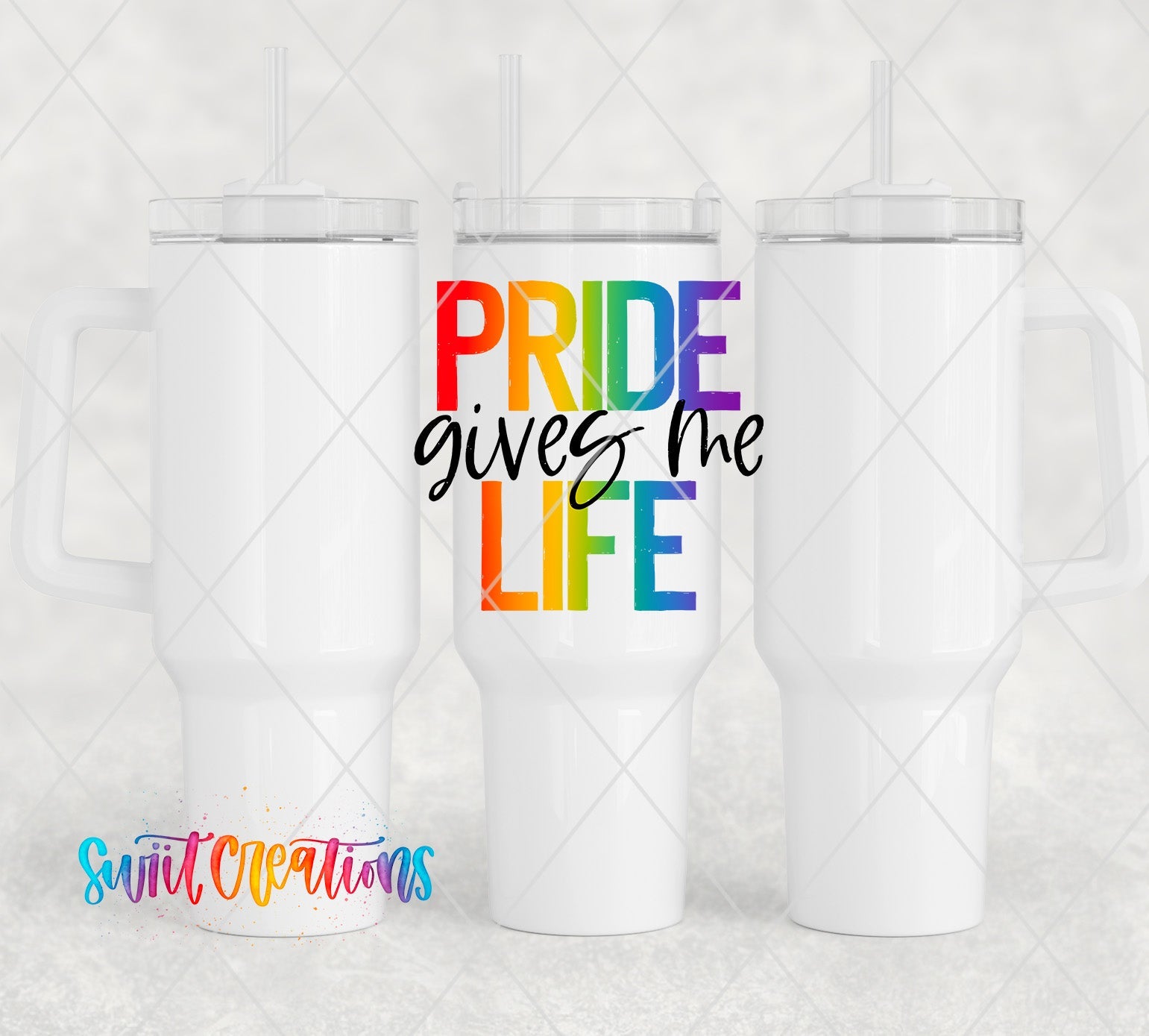 two white tumblers with the words pride gives the life