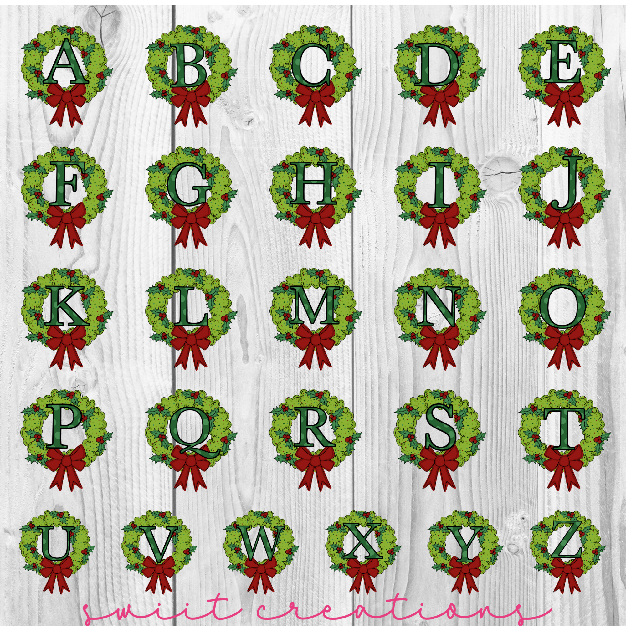 a christmas wreath with the letters a, b, c, and d on it