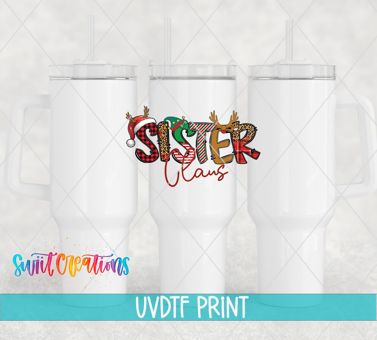 a set of three white tumblers with christmas lettering