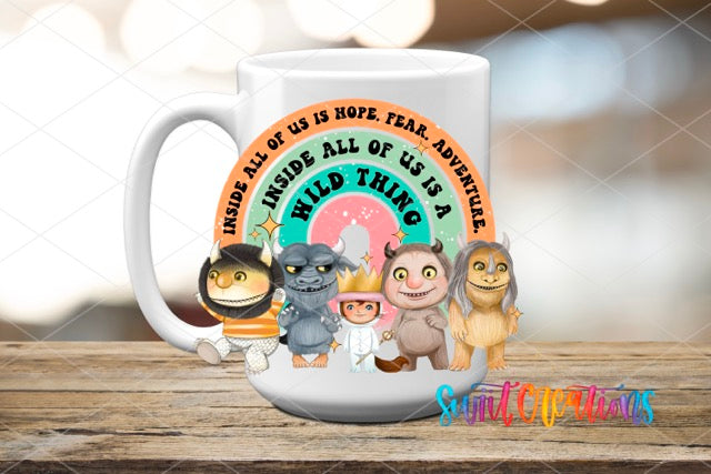 a coffee mug with a picture of a group of cartoon characters on it