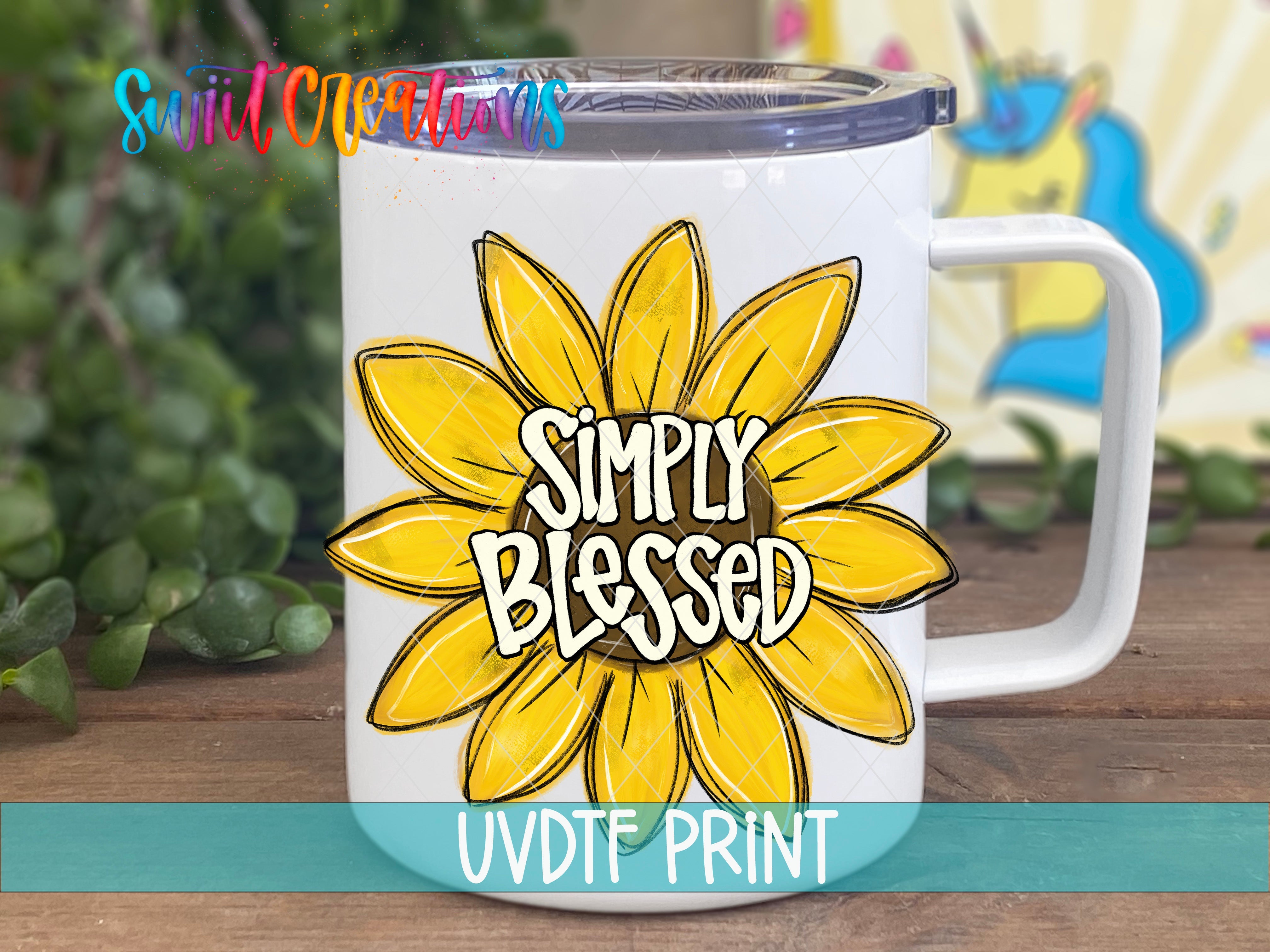a white coffee mug with a yellow flower on it