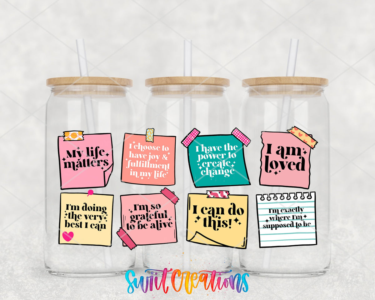 Affirmations UV DTF Transfer Tumbler Wrap | Positive Notes Mental Health | DTF209 - Swiit Creations