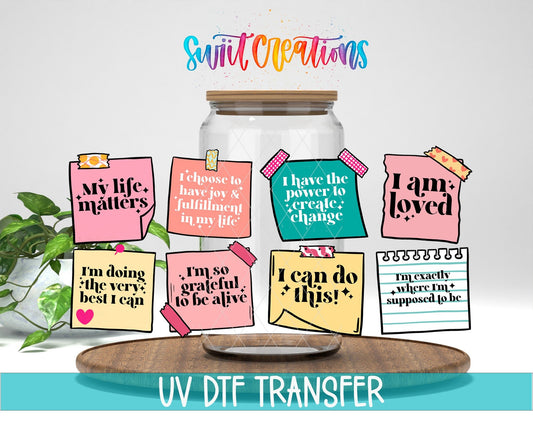 Affirmations UV DTF Transfer Tumbler Wrap | Positive Notes Mental Health | DTF209 - Swiit Creations