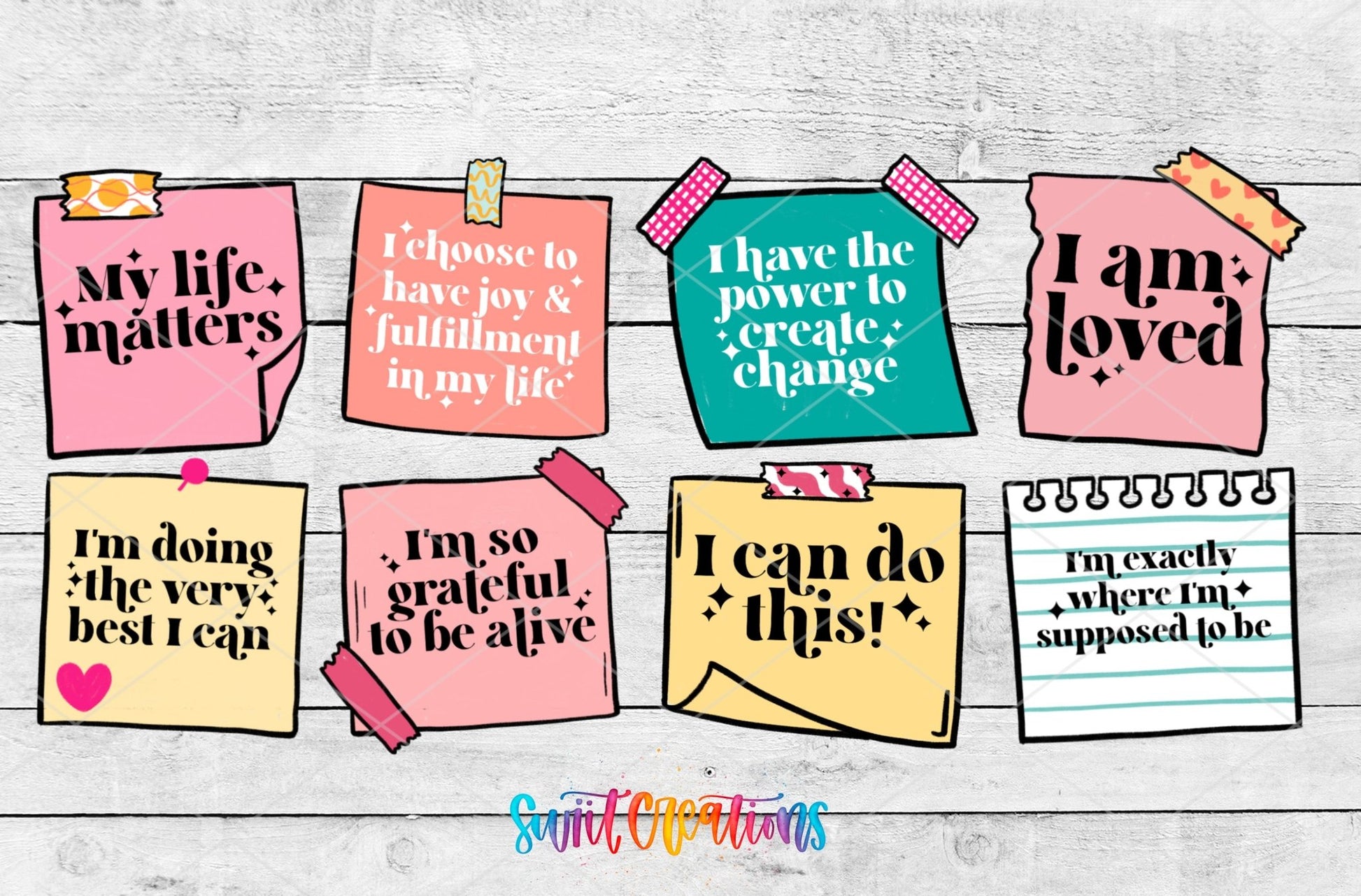 Affirmations UV DTF Transfer Tumbler Wrap | Positive Notes Mental Health | DTF209 - Swiit Creations
