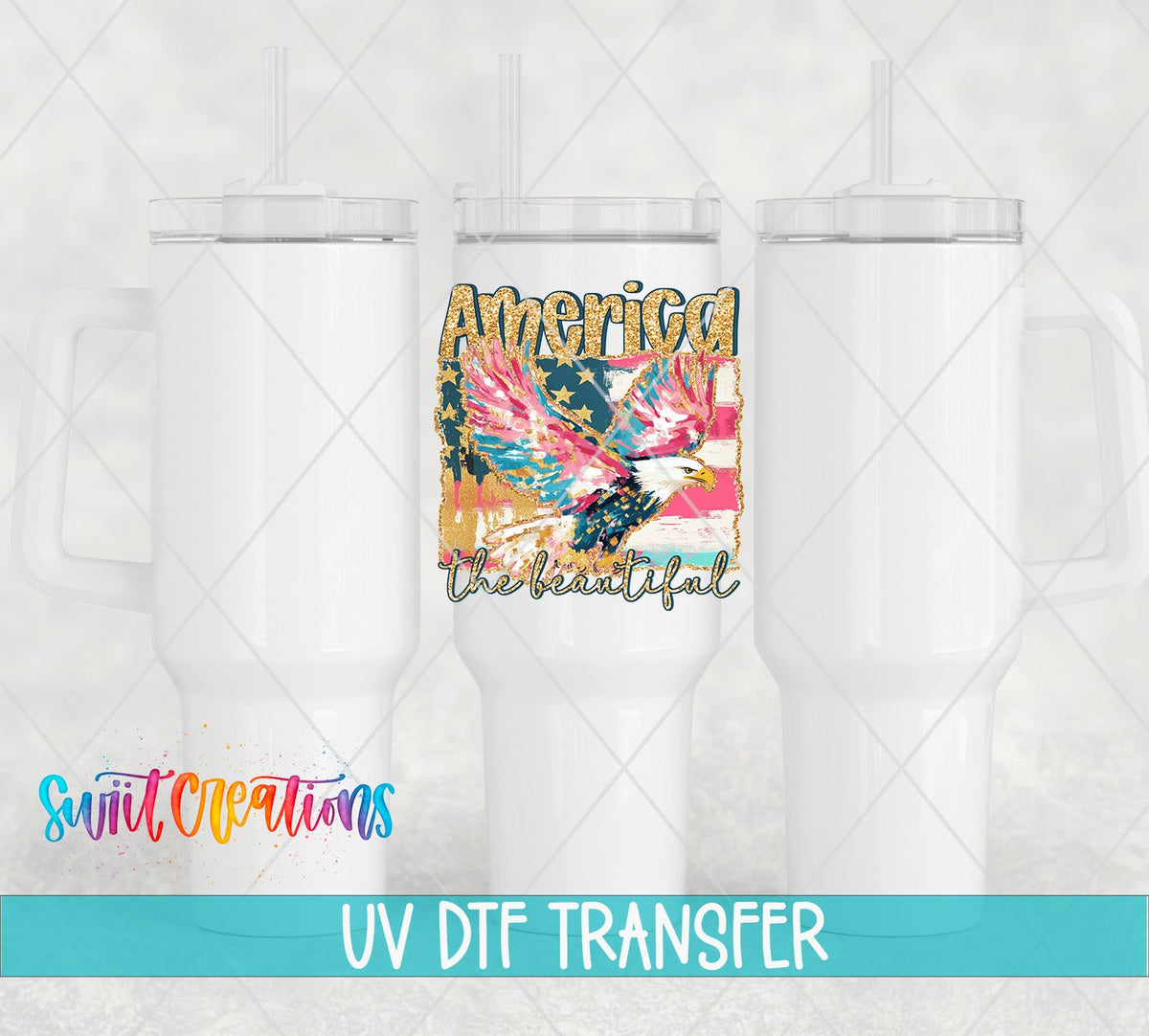 America the Beautiful UV DTF transfer on white 40 oz tumblers