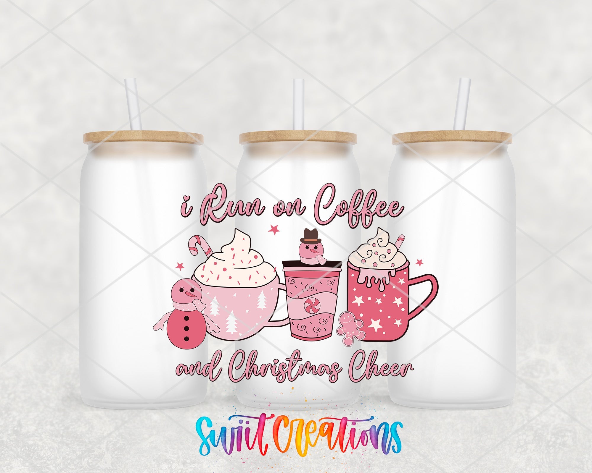 two coffee mugs with the words i run on coffee and christmas cheer