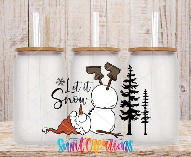 two mugs with the words let it snow and a snowman
