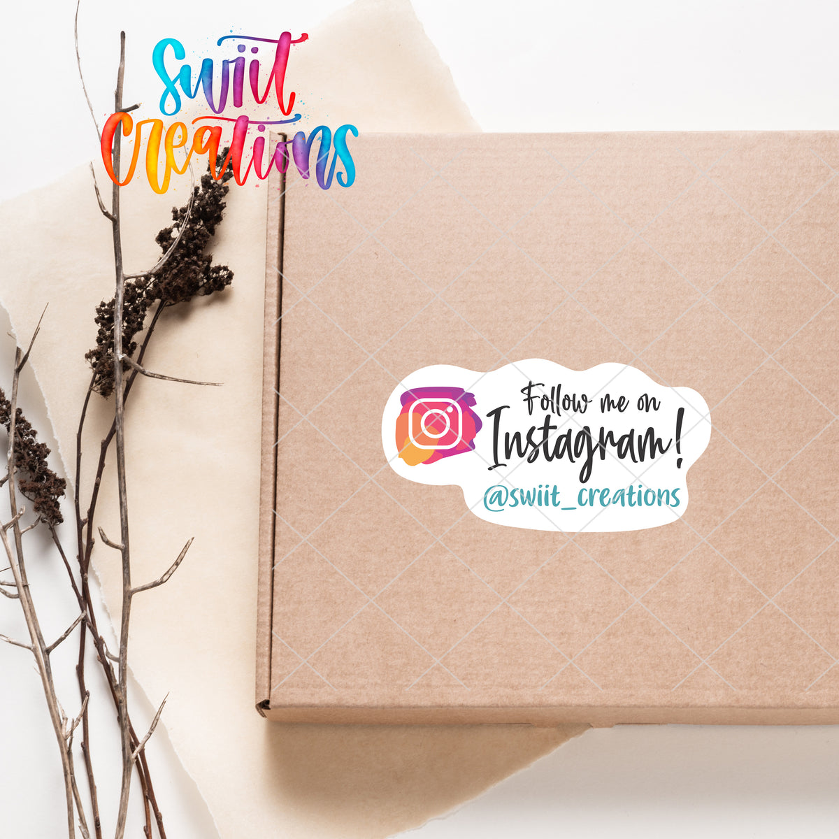 a box with a sticker that says follow me on instagram
