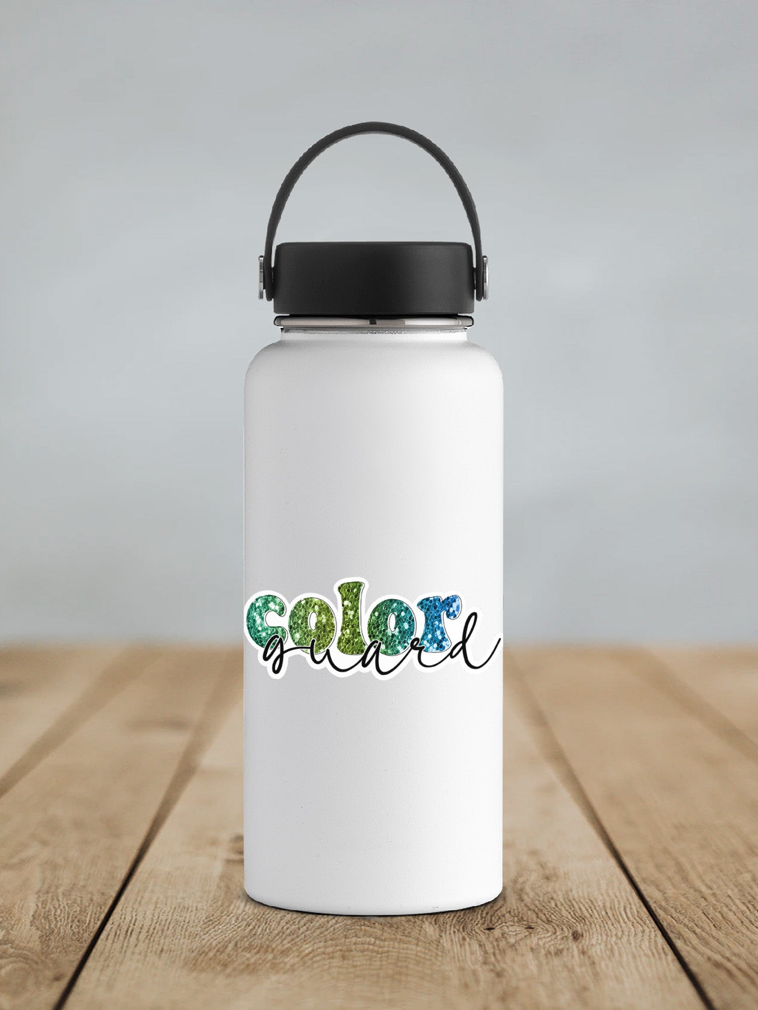 a white water bottle with the word color on it