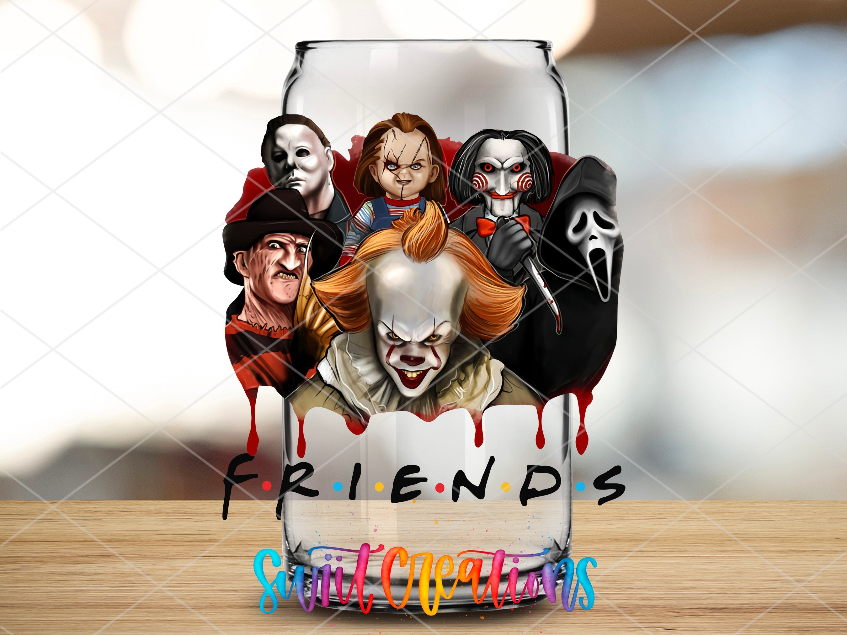 a glass with a picture of a group of people in it