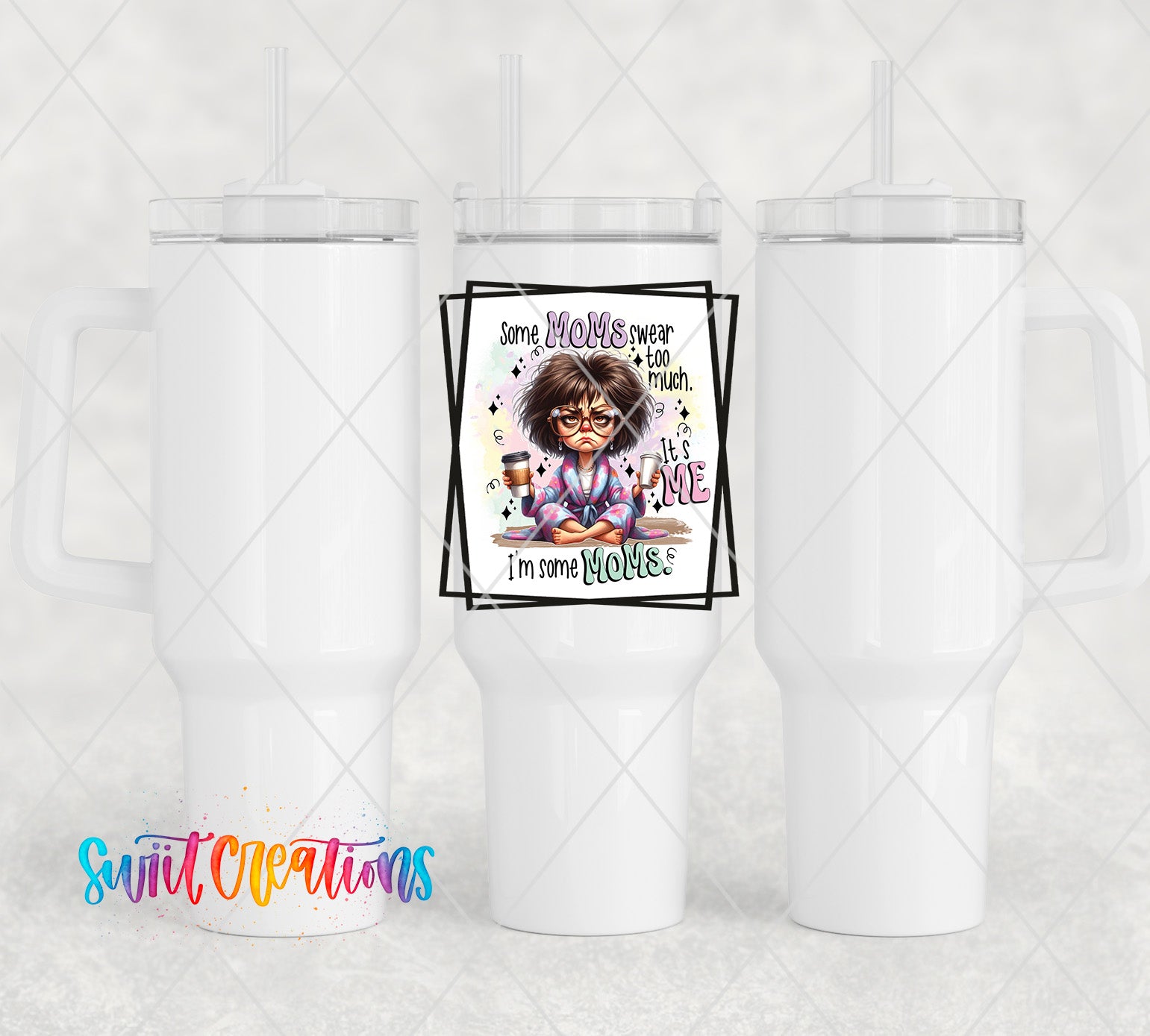 a white cup with a picture of a woman on it