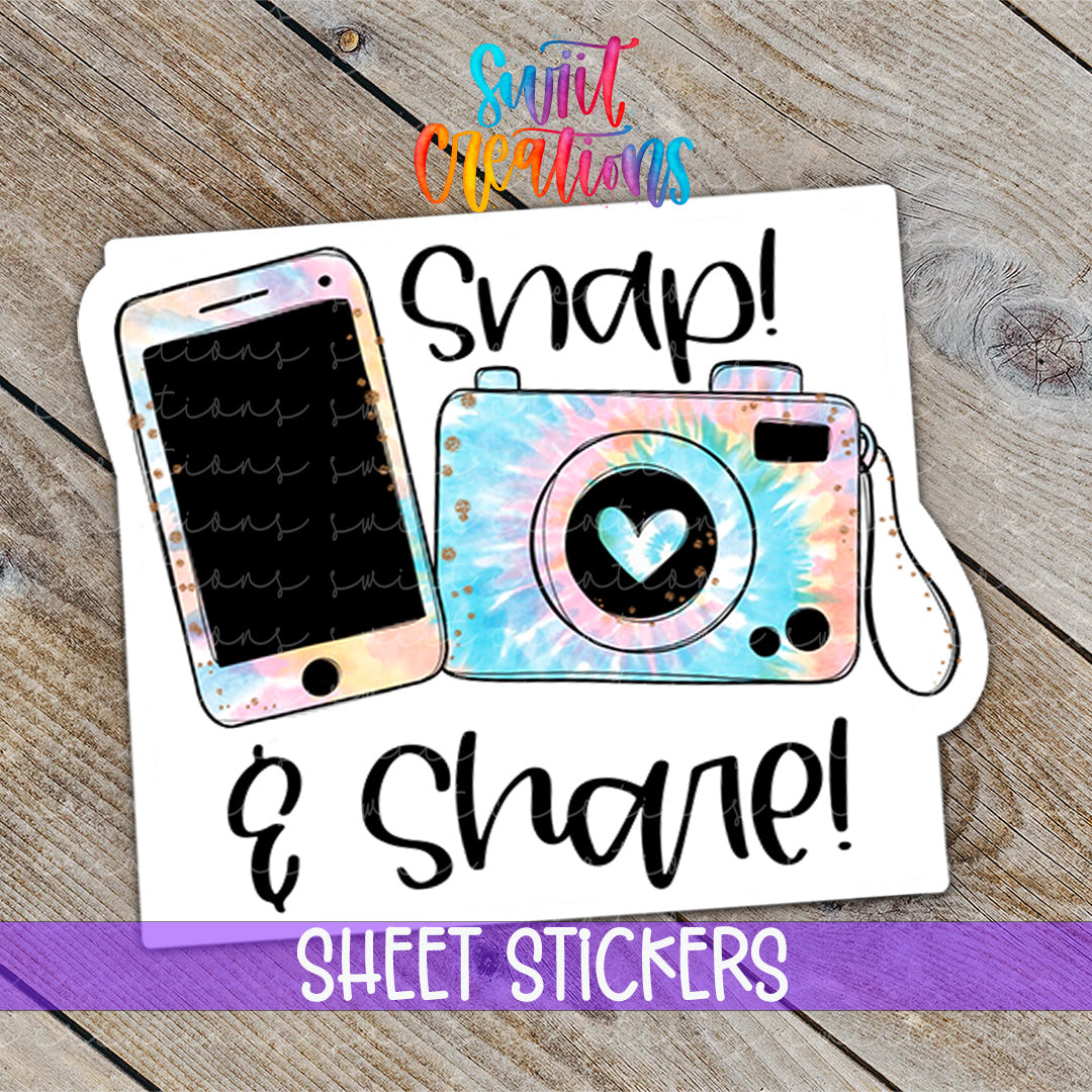a sticker that says snap and share