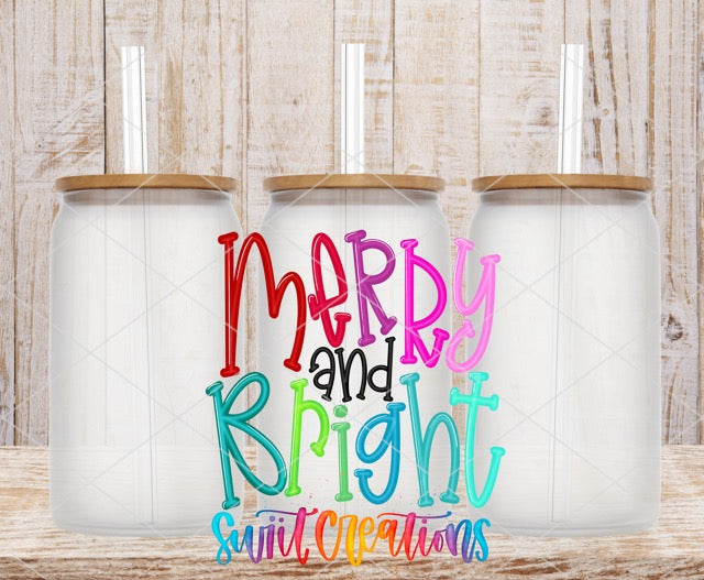 a couple of cups with merry and bright lettering on them
