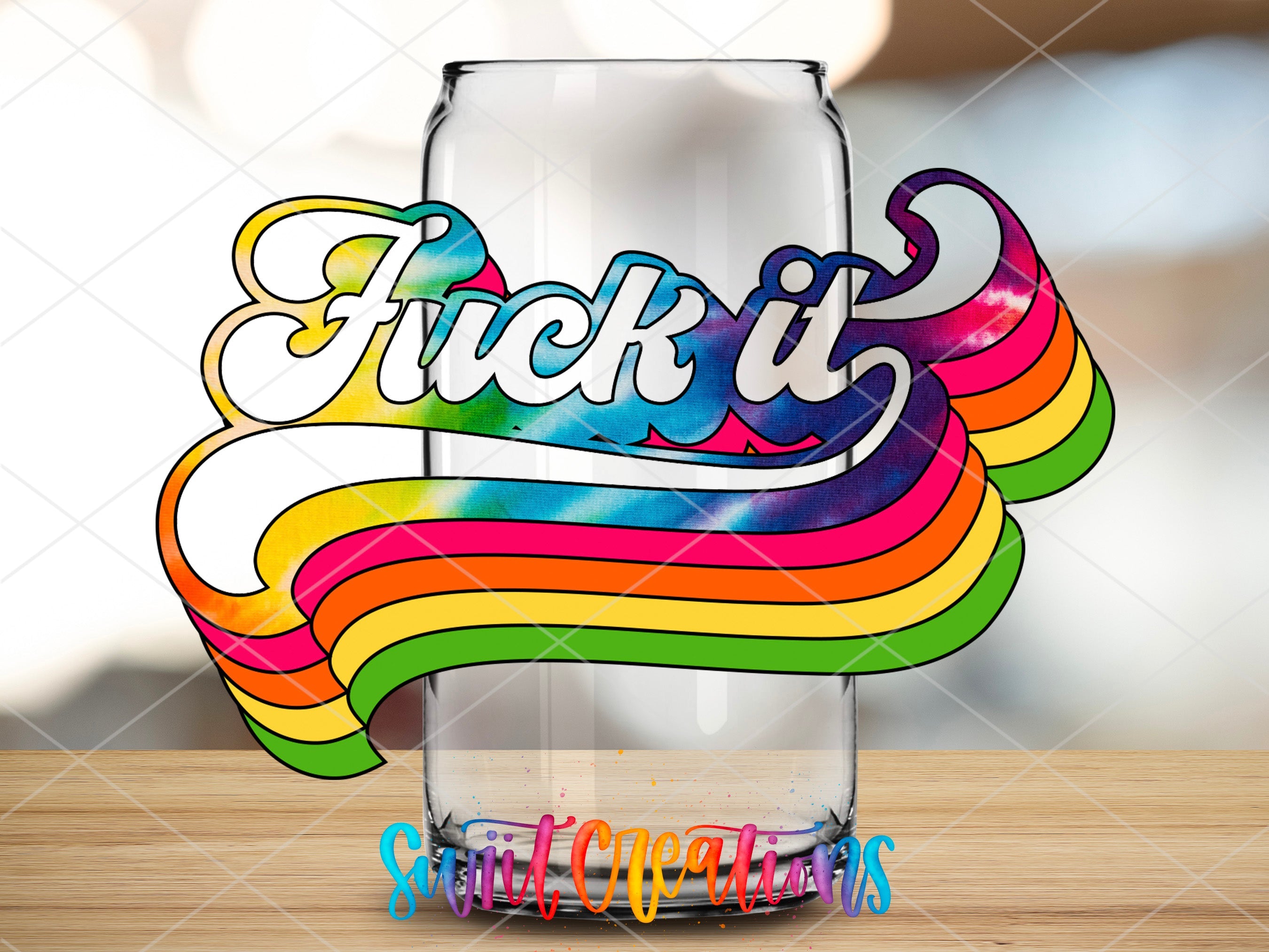 a glass with the word freck it painted on it