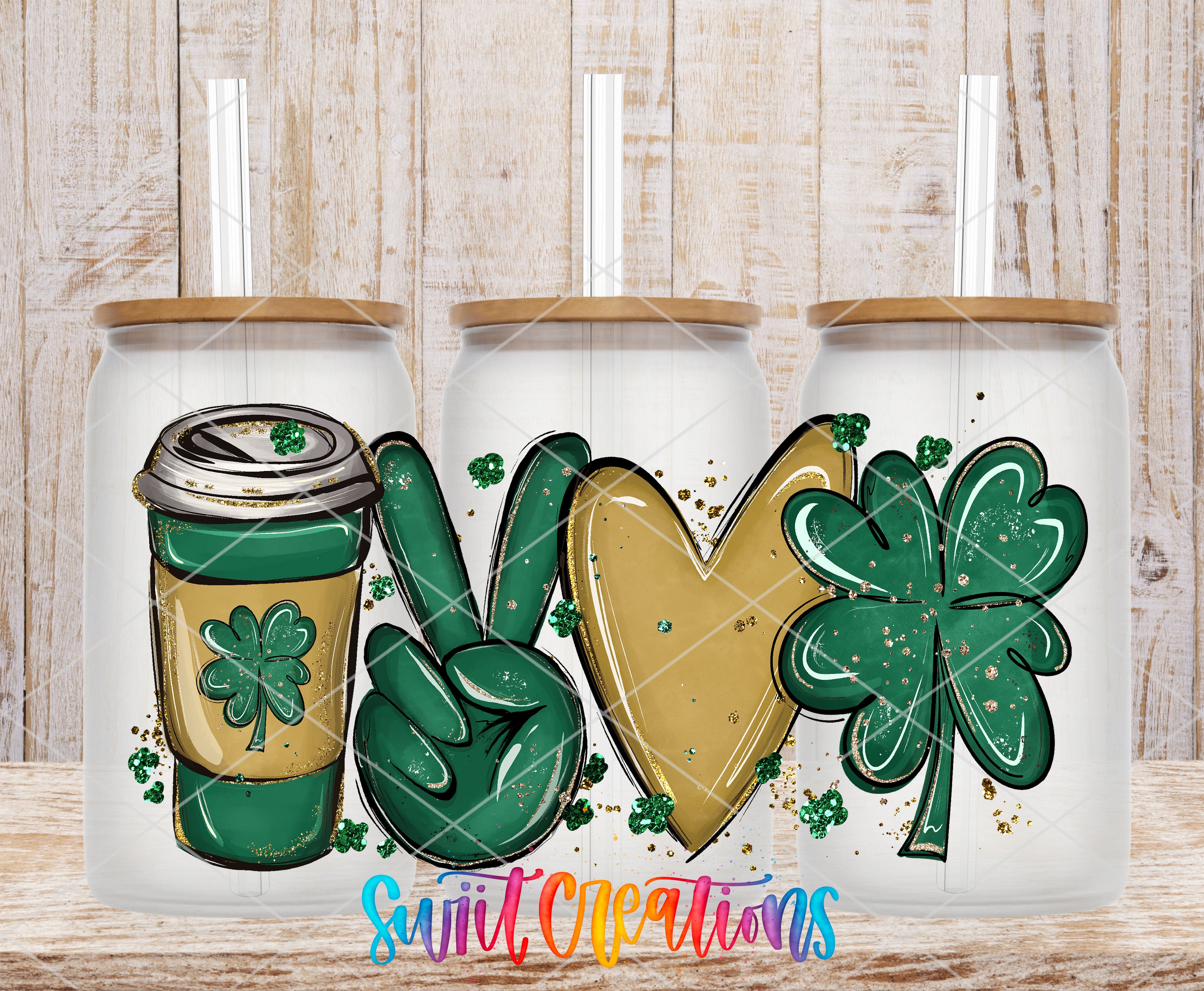 two st patrick's day coffee mugs with shamrocks